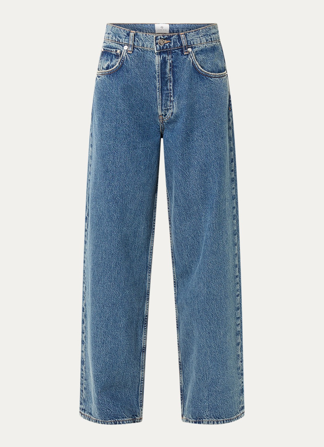 Anine Bing Manon high waist loose fit jeans met medium wassing - voorkant 4 indigo