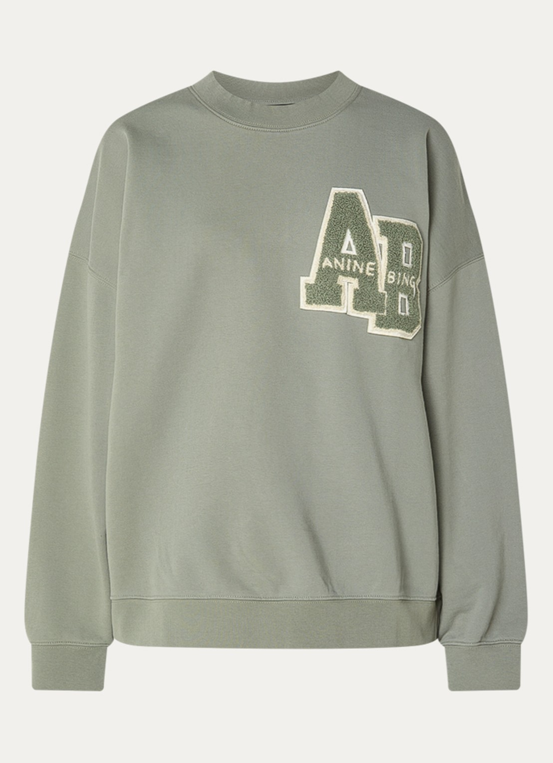 Anine Bing Miles oversized sweater met logoborduring - voorkant 2 olijfgroen