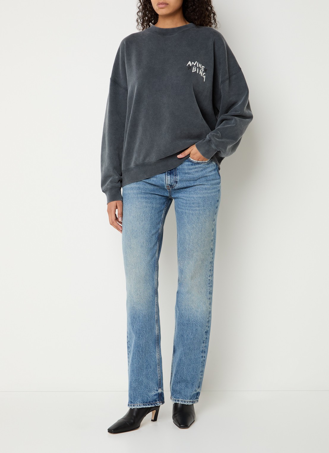 Anine Bing Miles sweater met logo- en backprint - voorkant 4 antraciet