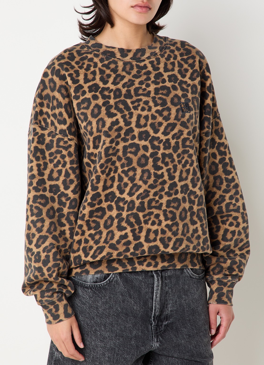 Anine Bing Miles sweater met logo en panterprint - detail bruin