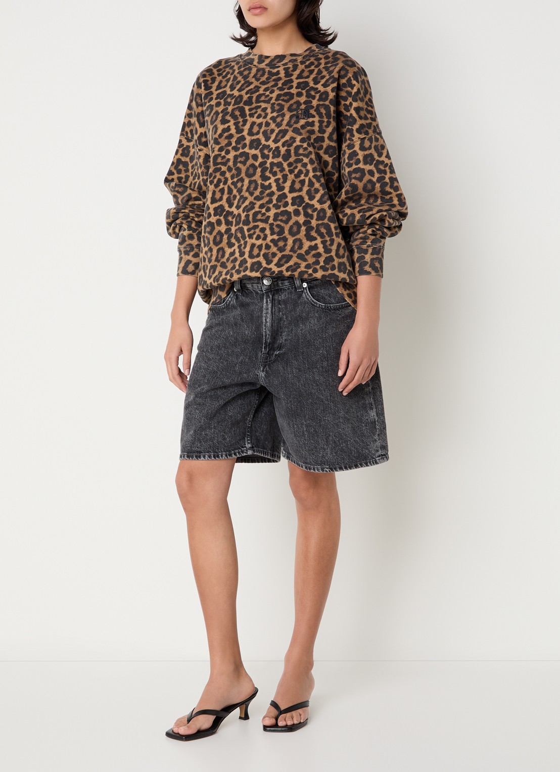 Anine Bing Miles sweater met logo en panterprint - voorkant 3 bruin