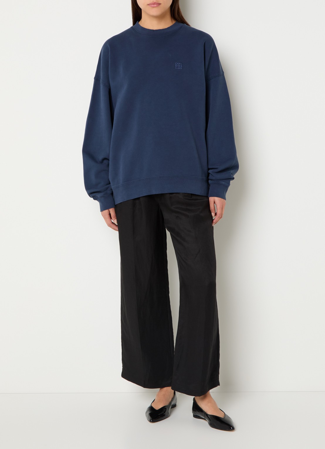 Anine Bing Miles sweater met logo - voorkant 3 donkerblauw