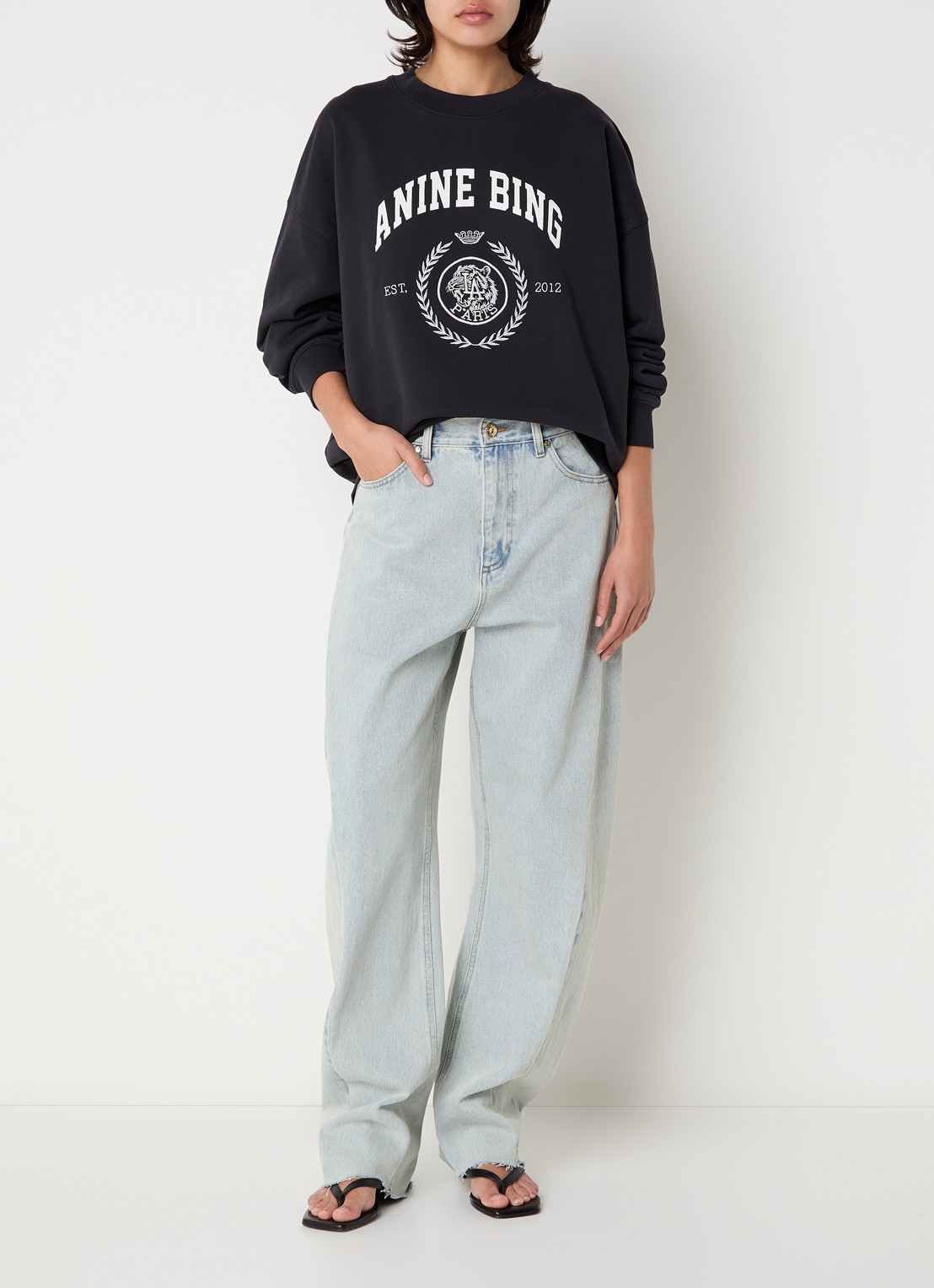 Anine Bing Miles sweater met logo  - voorkant 3 zwart
