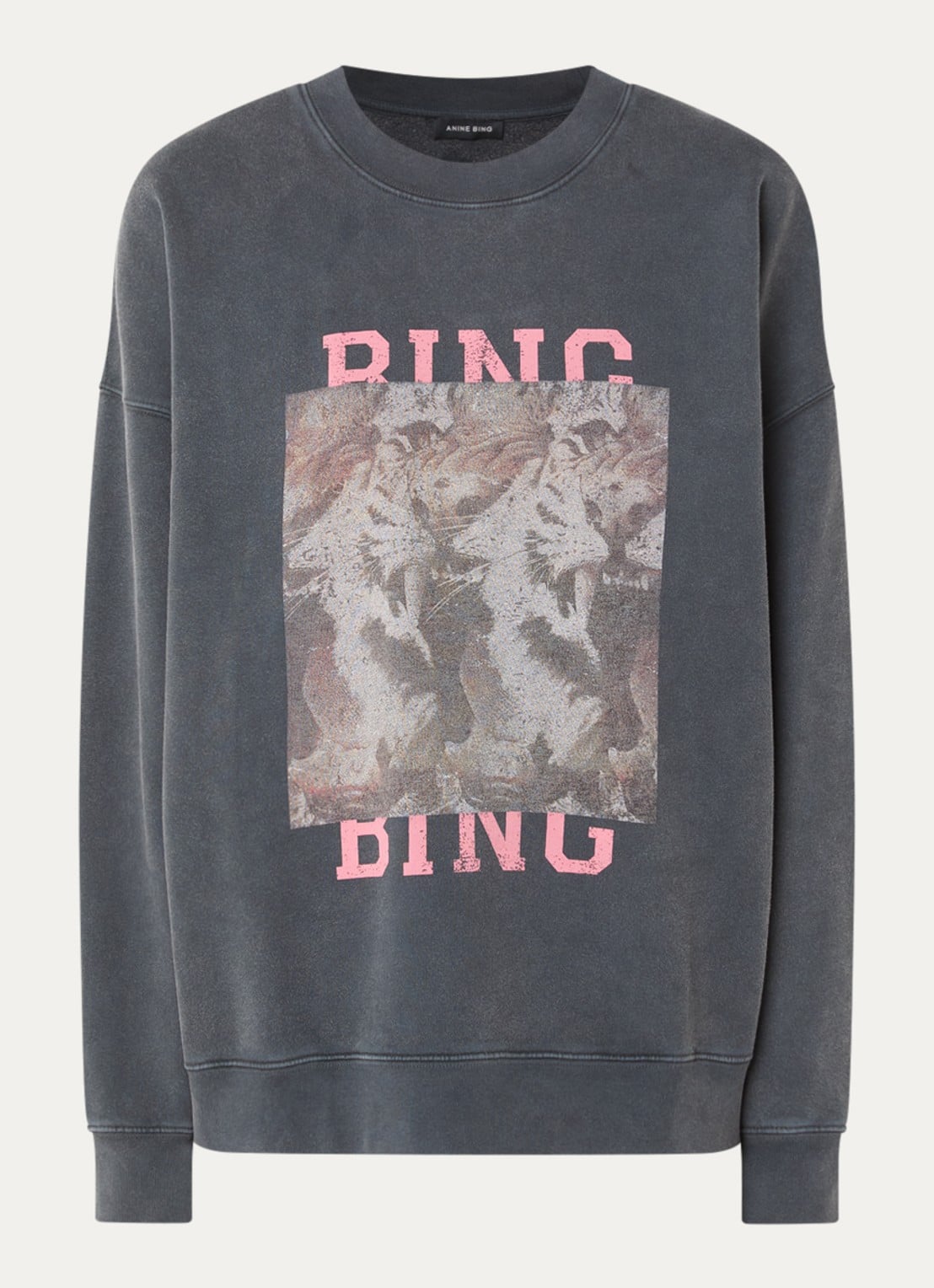 Anine Bing Miles sweater met logoprint en verwassen afwerking - voorkant 3 zwart