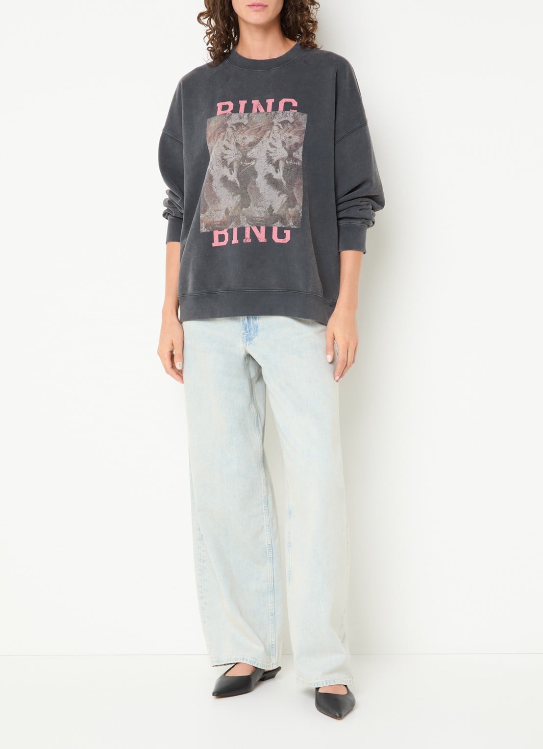 Anine Bing Miles sweater met logoprint en verwassen afwerking - voorkant 4 zwart