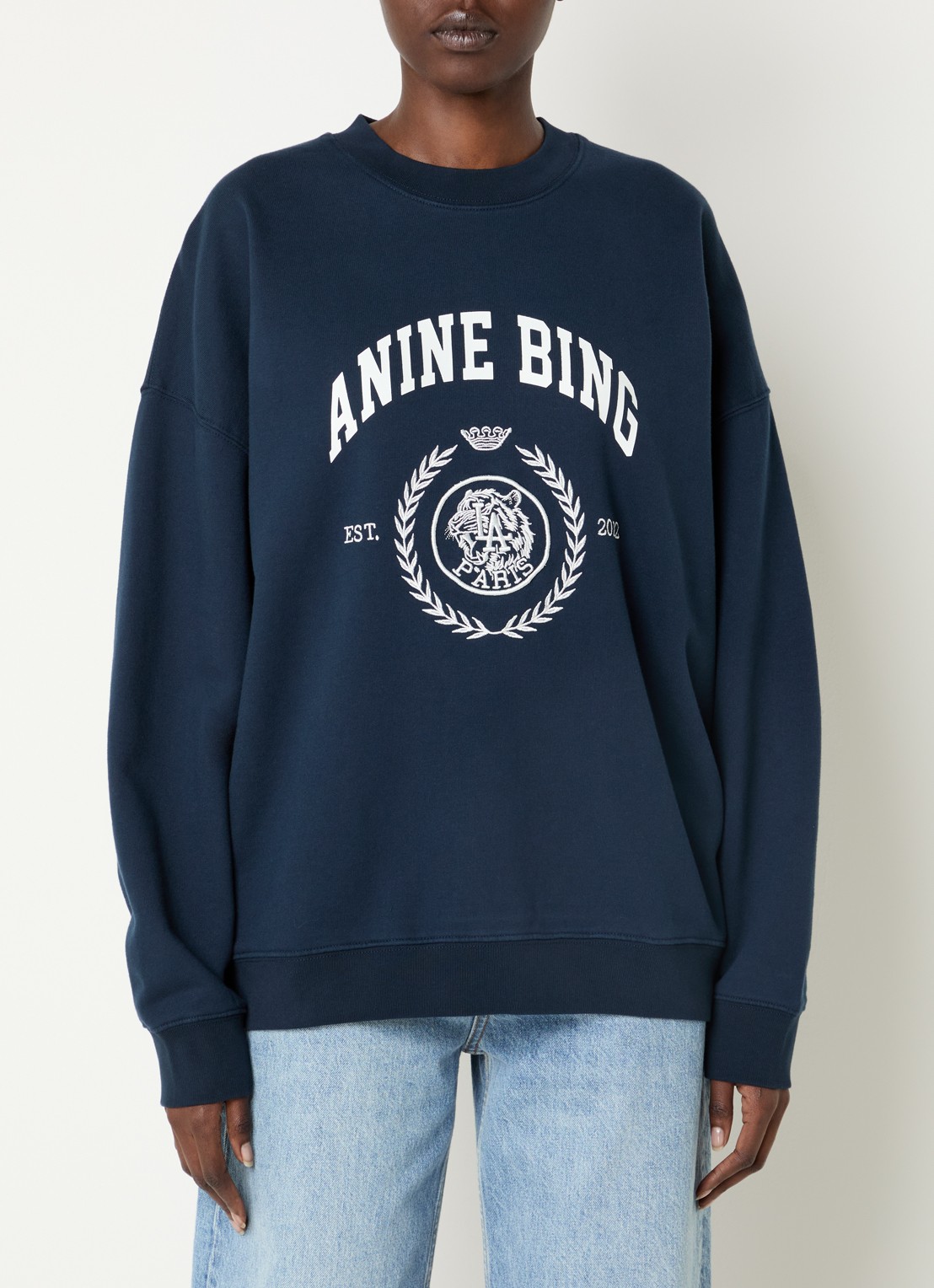 Anine Bing Miles sweater met logoprint - detail donkerblauw