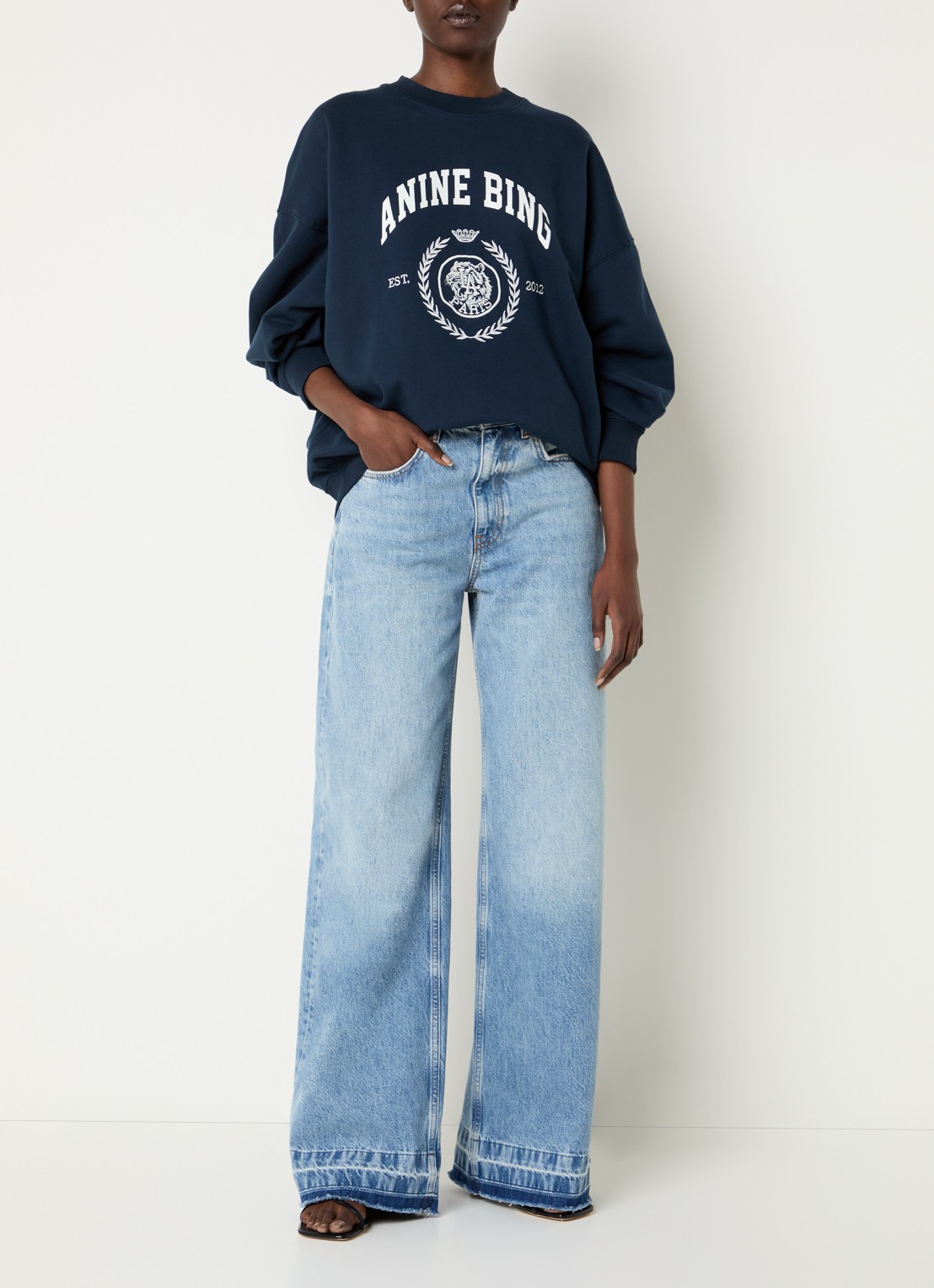 Anine Bing Miles sweater met logoprint - voorkant 4 donkerblauw