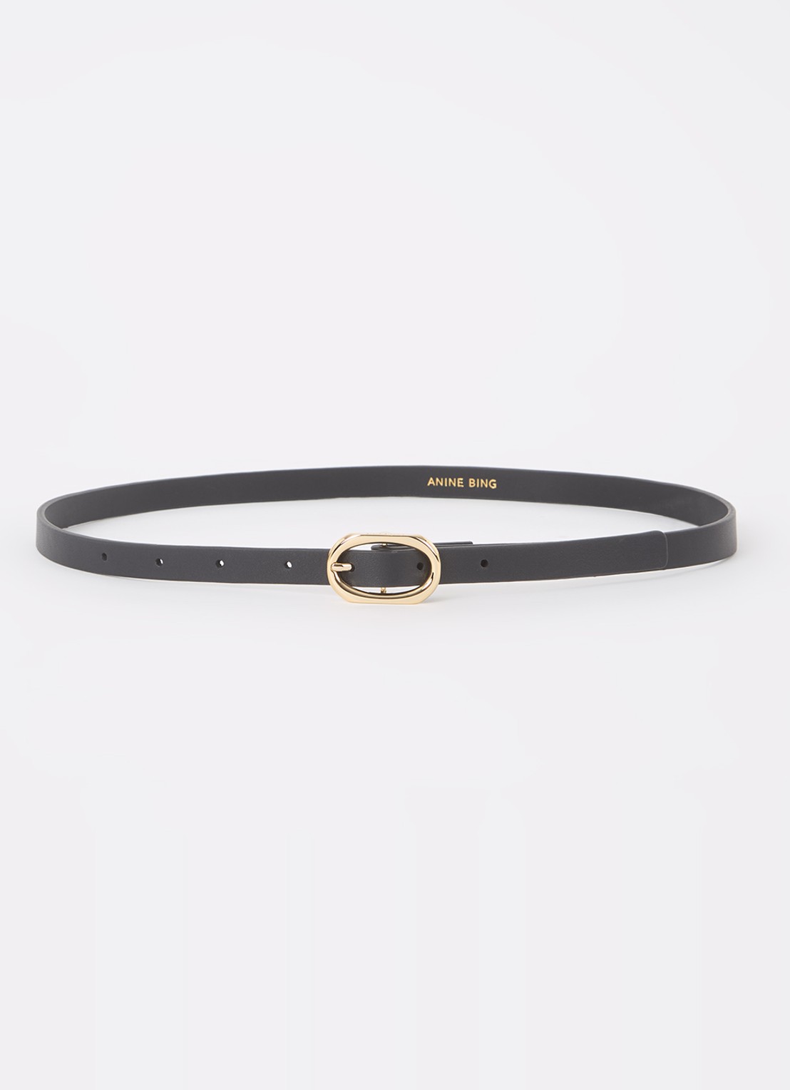 Anine Bing Mini Signature Link riem van leer - voorkant zwart