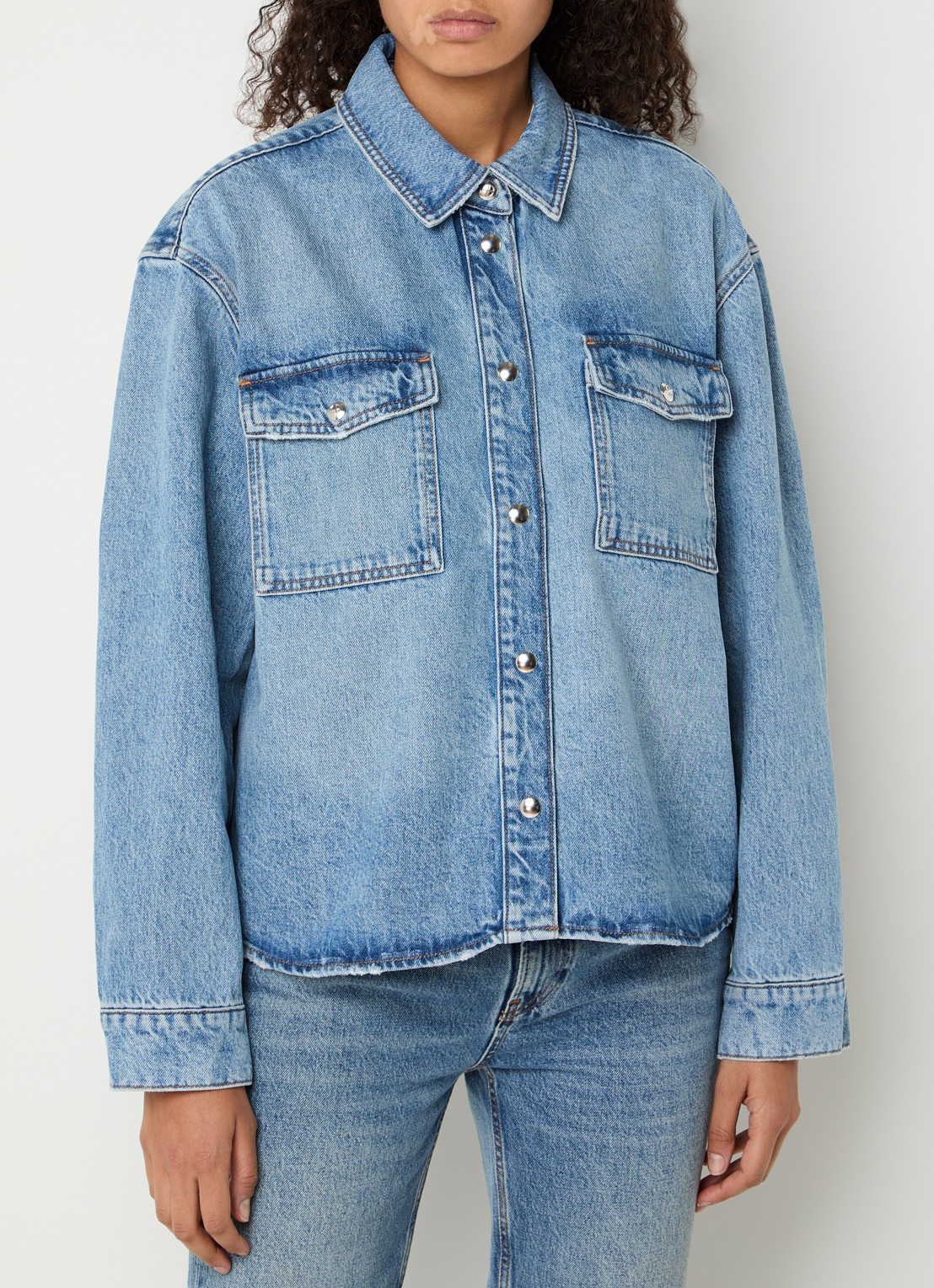 Anine Bing Paxton blouse van denim met borstzakken - detail 3 indigo