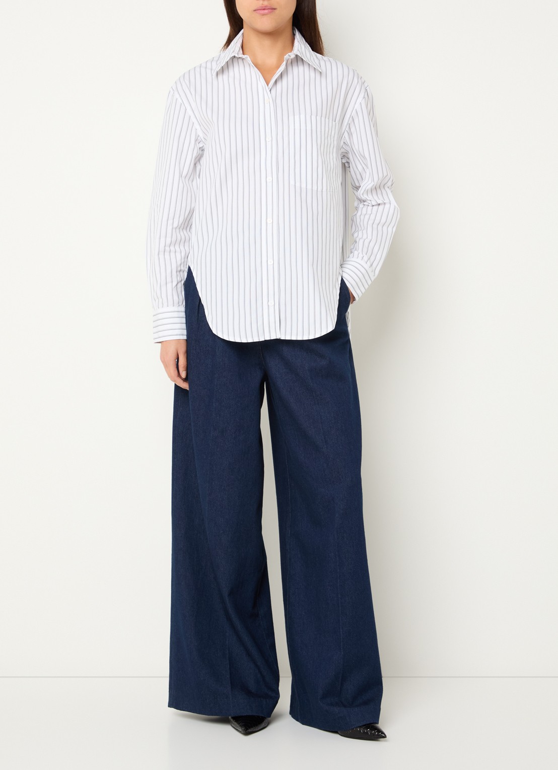 Anine Bing Scott blouse met streepprint - voorkant 3 wit