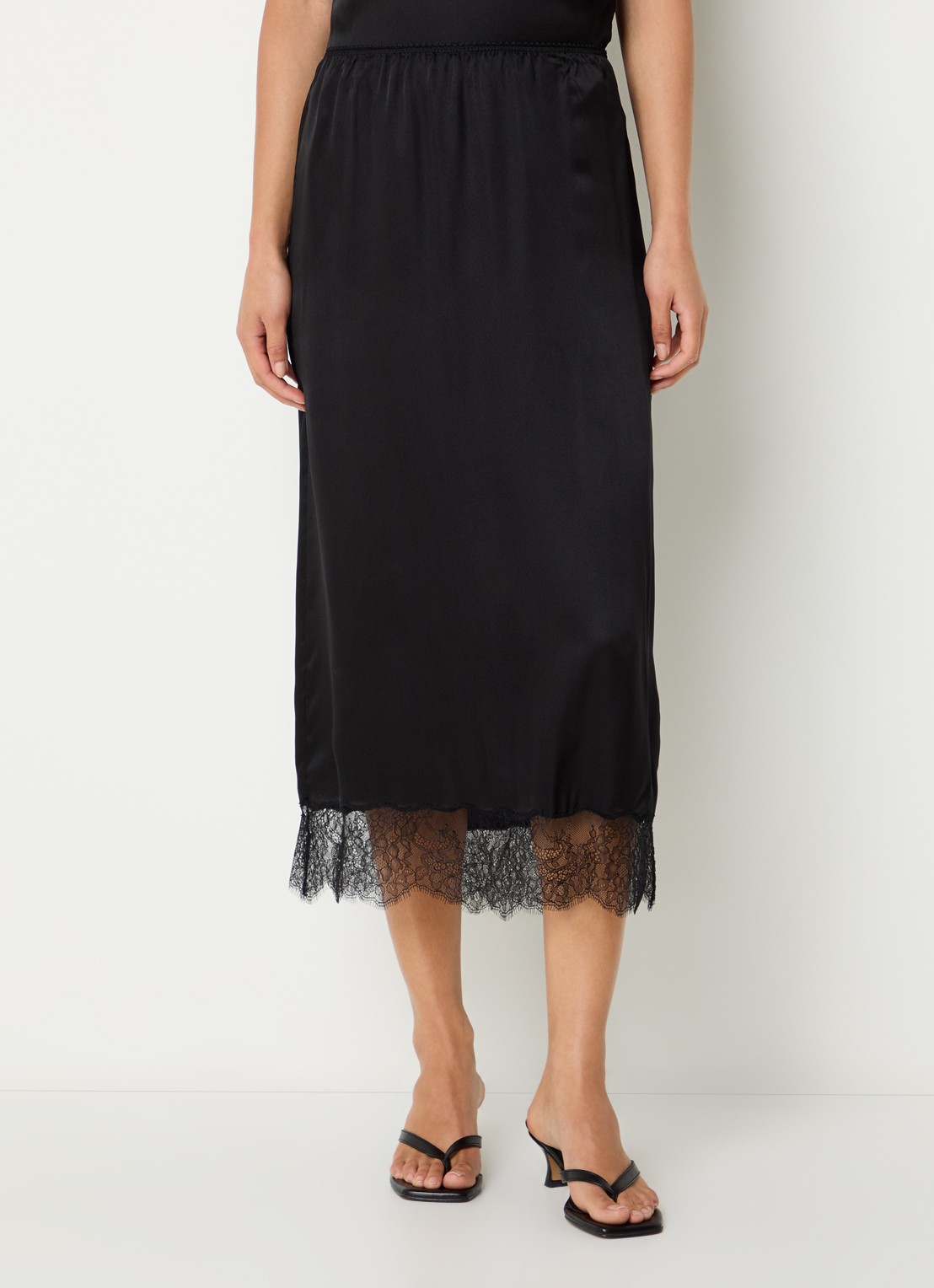 Anine Bing Shelby midi rok in zijdeblend met details van kant - detail 2 zwart