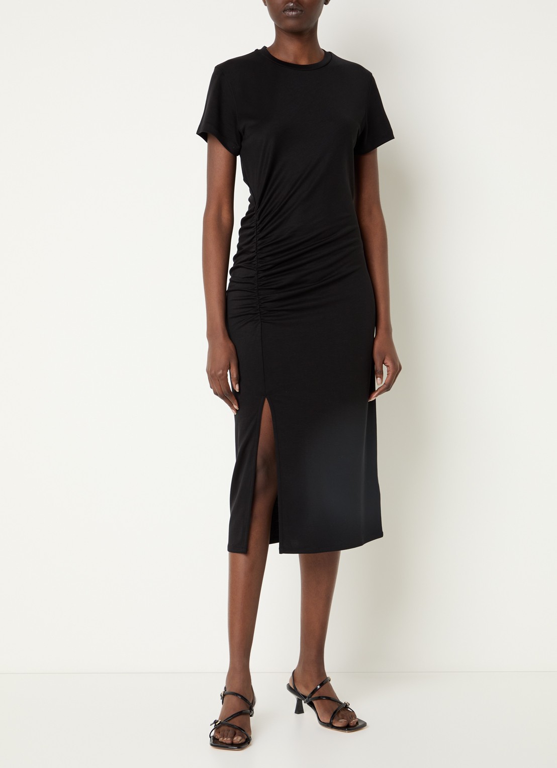 Anine Bing Vida midi jurk met plooidetail - detail 4 zwart