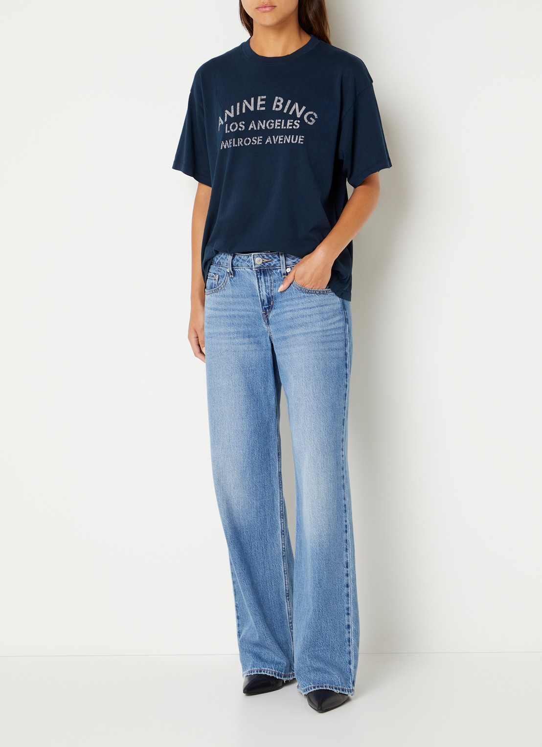 Anine Bing Wagner T-shirt met logoprint - voorkant 2 donkerblauw