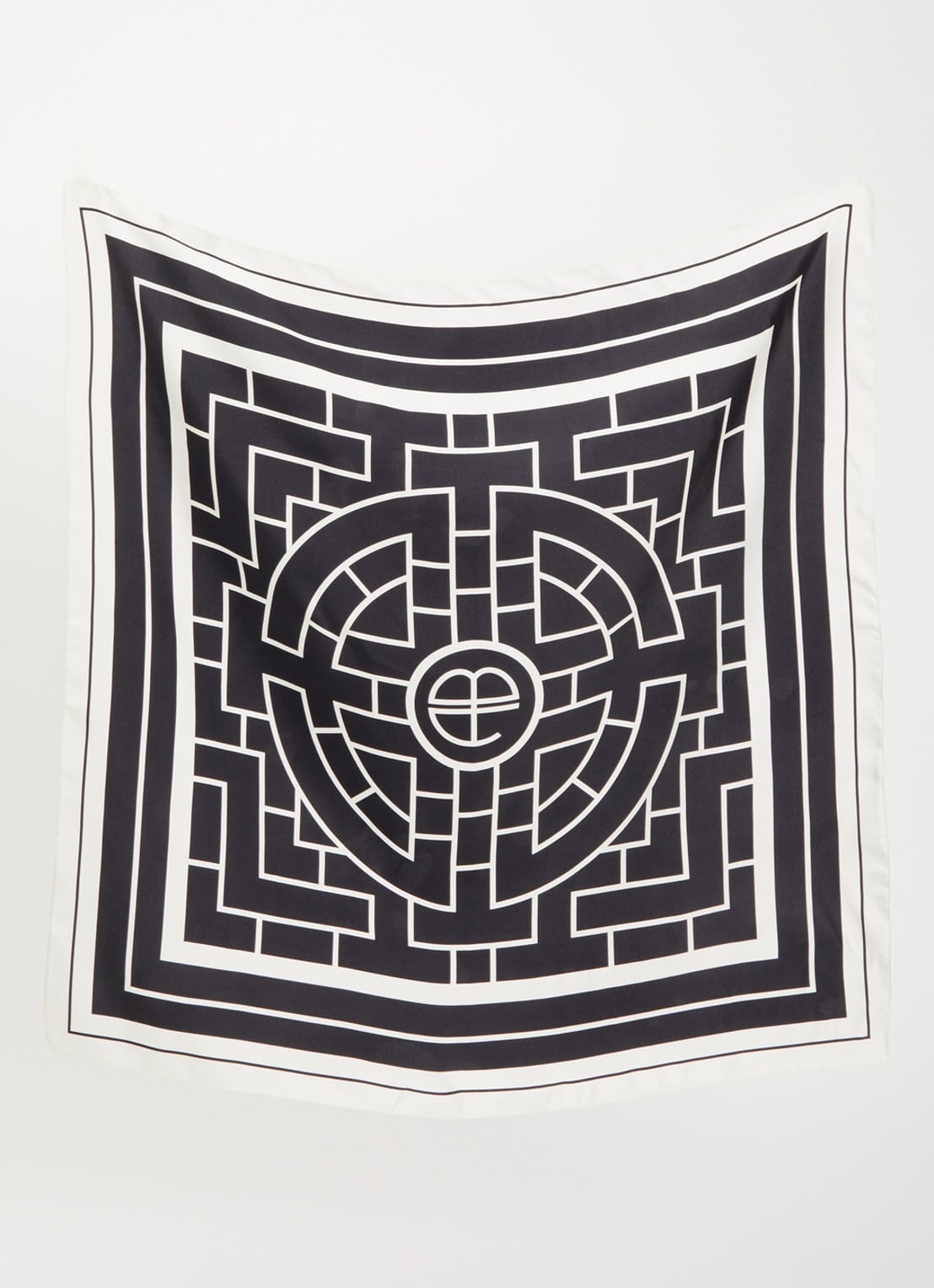 Anine Bing York sjaal van zijde met logoprint 60 x 60 cm - detail zwart