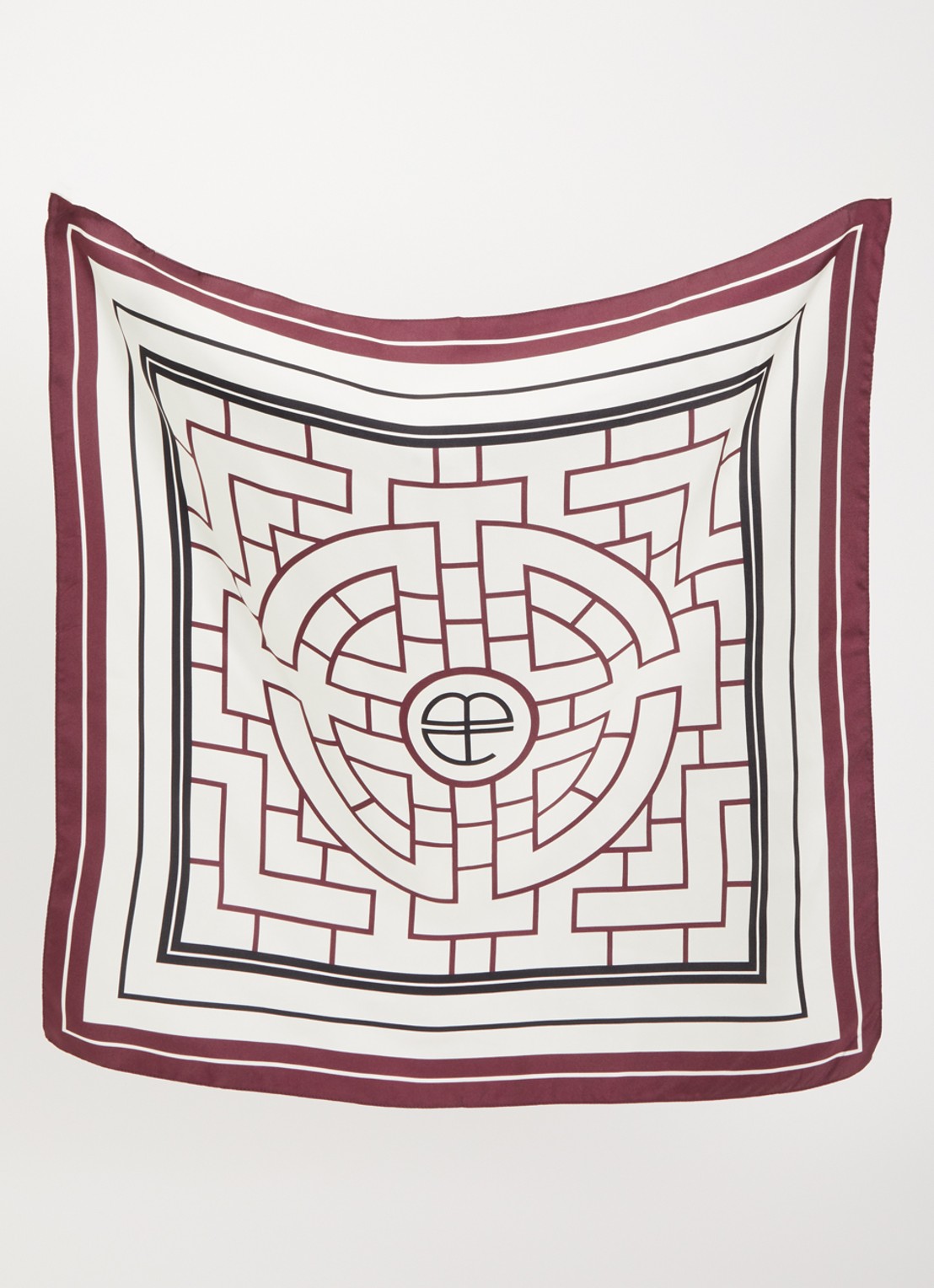 Anine Bing York sjaal van zijde met logoprint 60 x 60 cm - detail 2 bordeauxrood