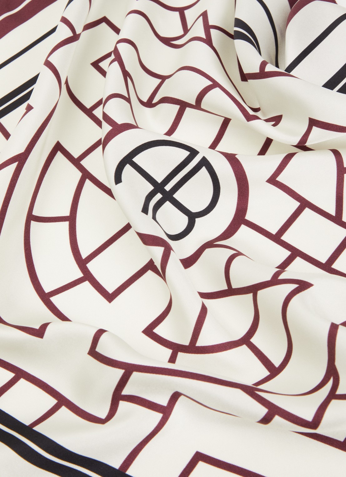 Anine Bing York sjaal van zijde met logoprint 60 x 60 cm - detail 3 bordeauxrood