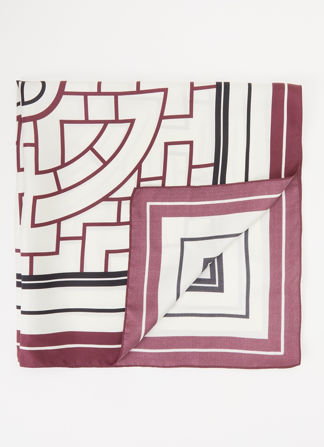 Anine Bing York sjaal van zijde met logoprint 60 x 60 cm - voorkant bordeauxrood