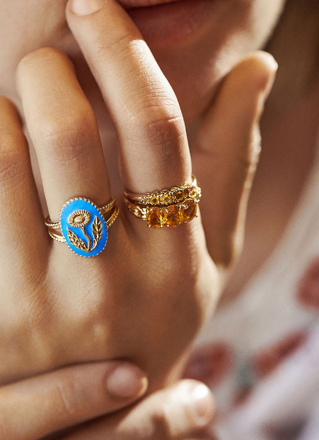 Anna + Nina Anna ring van 14 karaat geelgoud met citrien - voorkant 2 geelgoud
