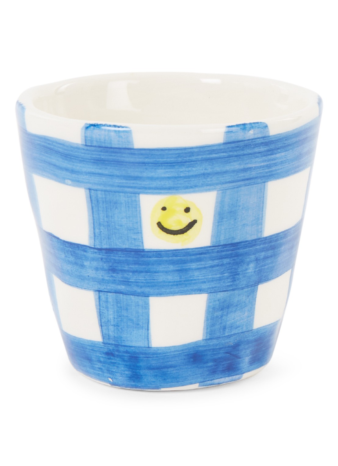 Anna + Nina Checkered Smiley espressokopje 10 cl - voorkant blauw