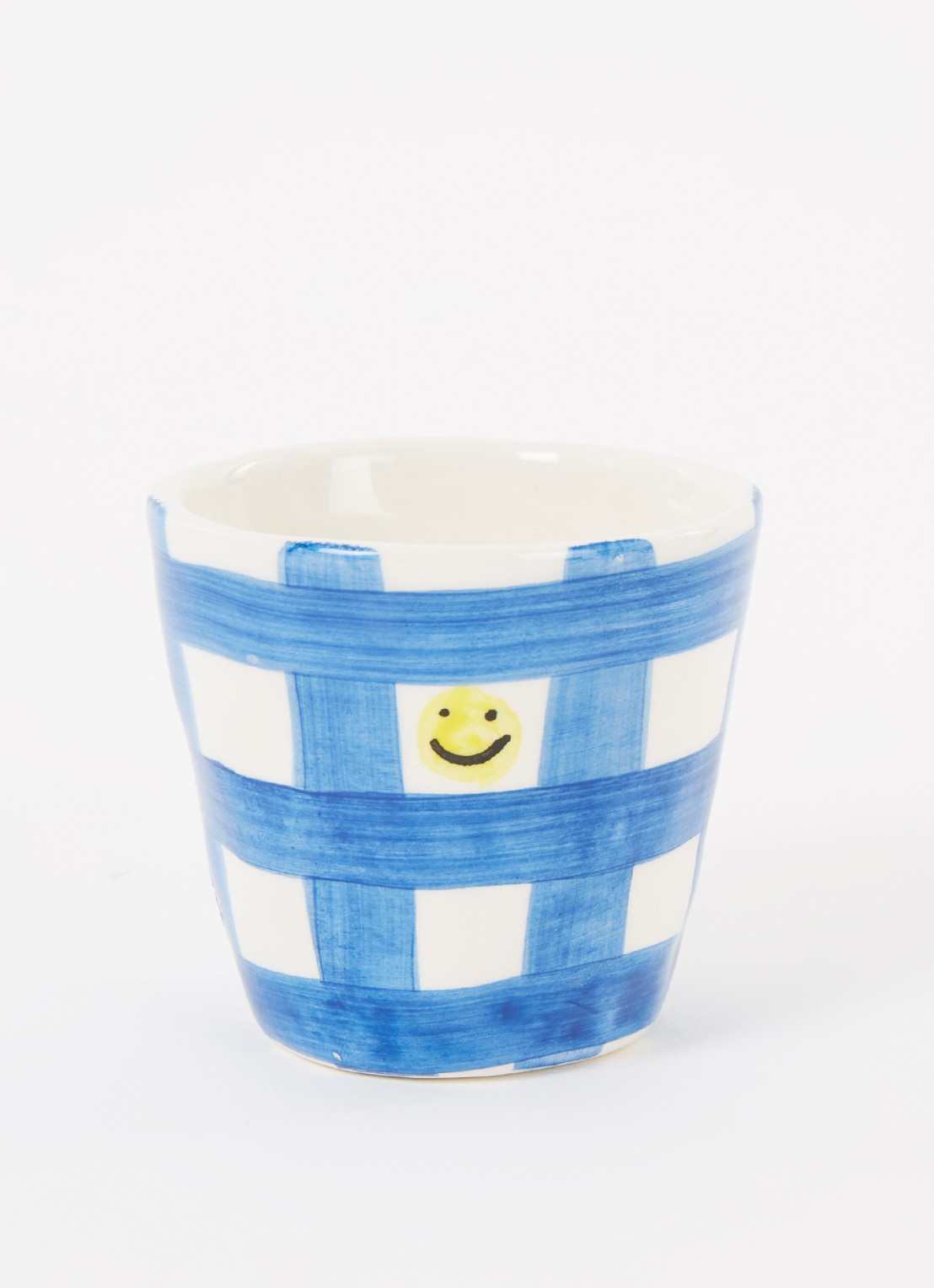 Anna + Nina Checkered Smiley espressokopje 10 cl - voorkant 2 blauw