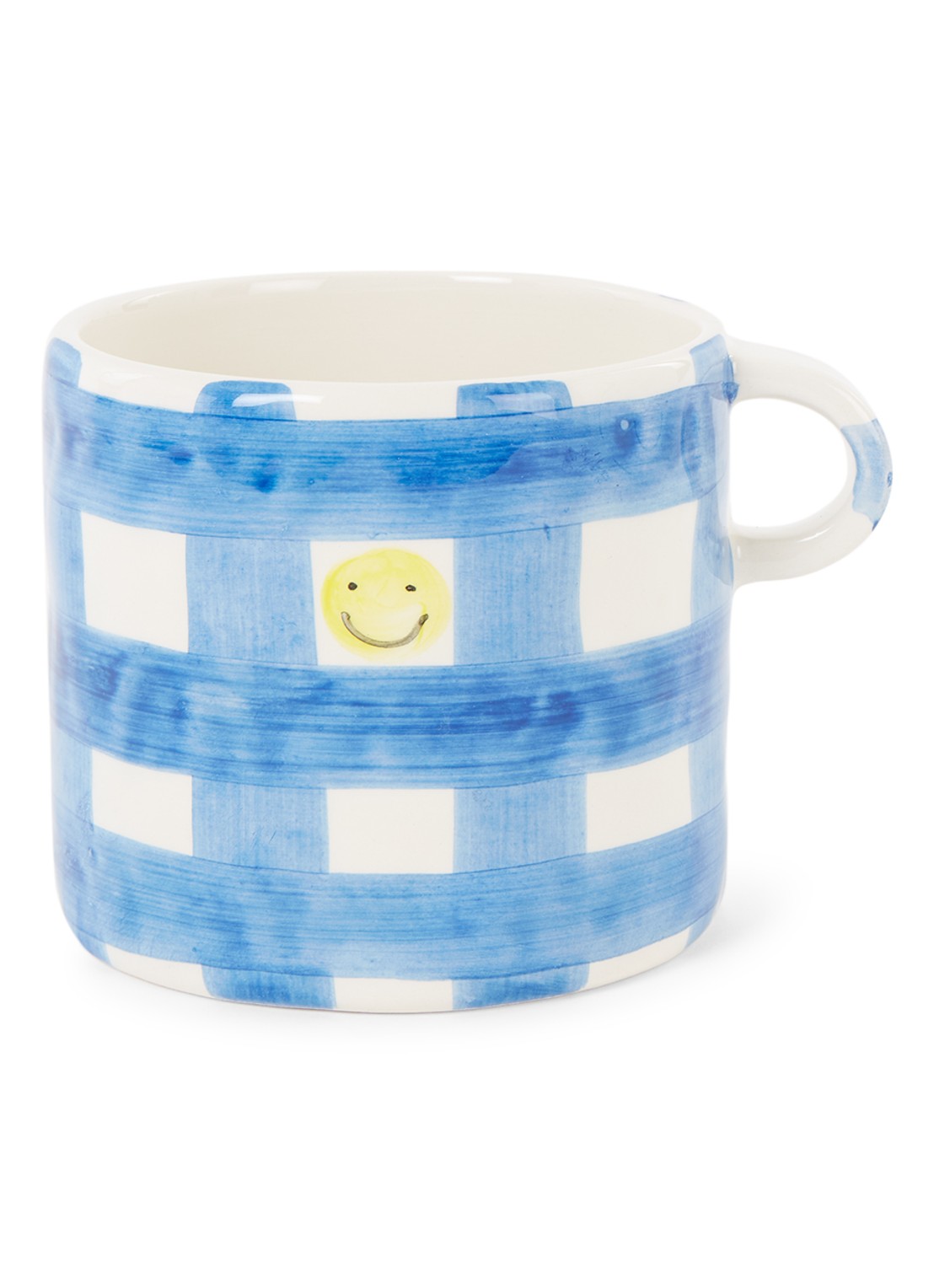 Anna + Nina Checkered Smiley mok 45 cl - voorkant 2 blauw