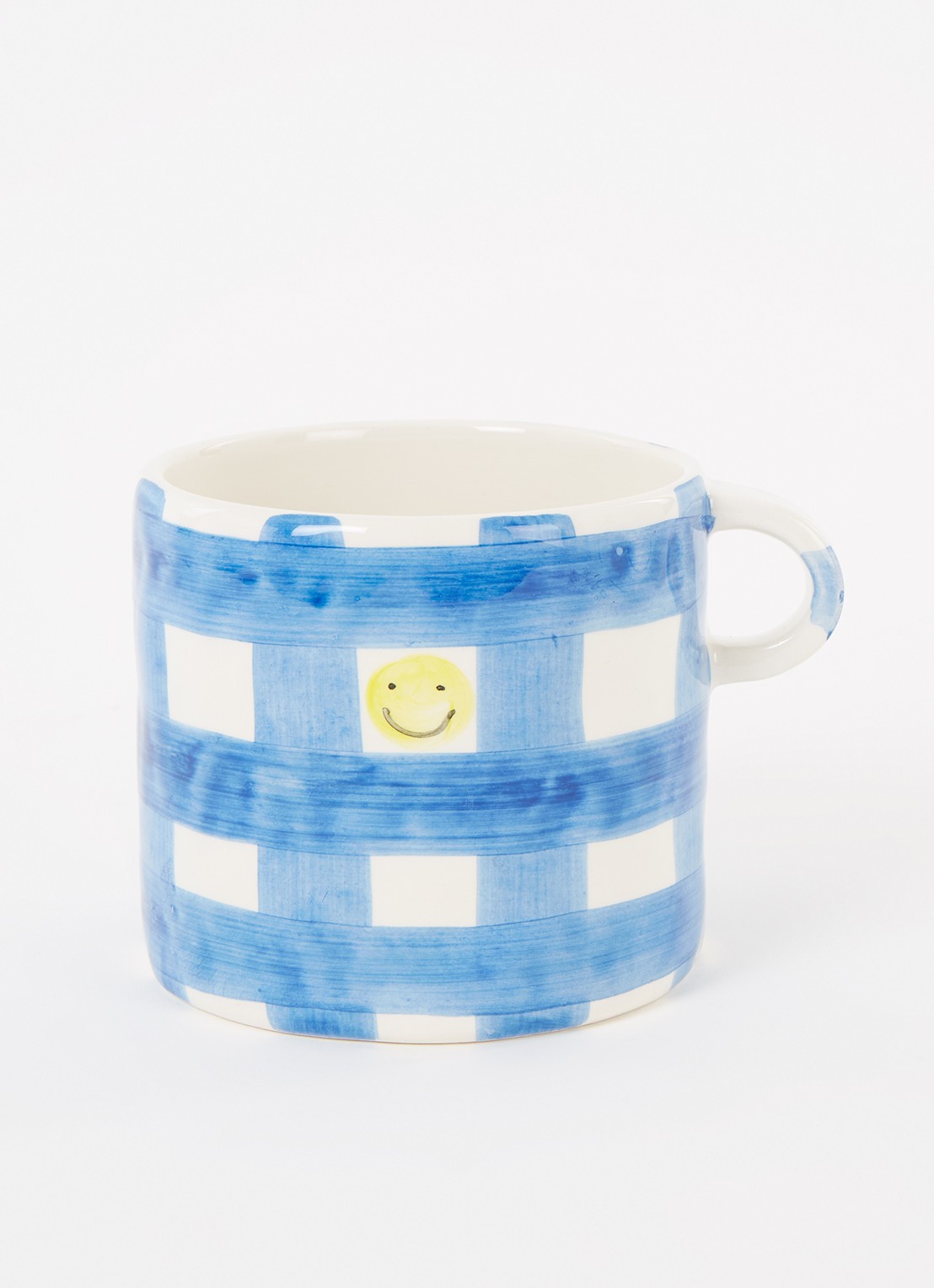 Anna + Nina Checkered Smiley mok 45 cl - voorkant 3 blauw