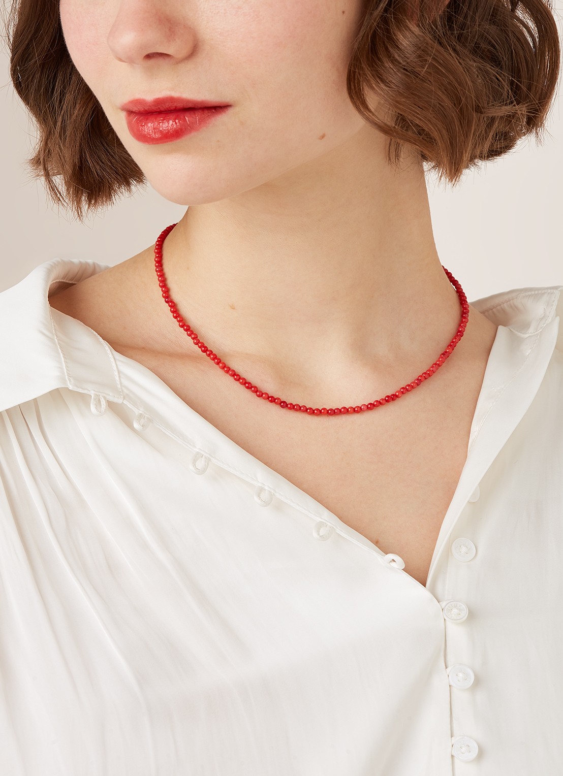 Anna + Nina Coral ketting met  verguld detail - voorkant 2 rood