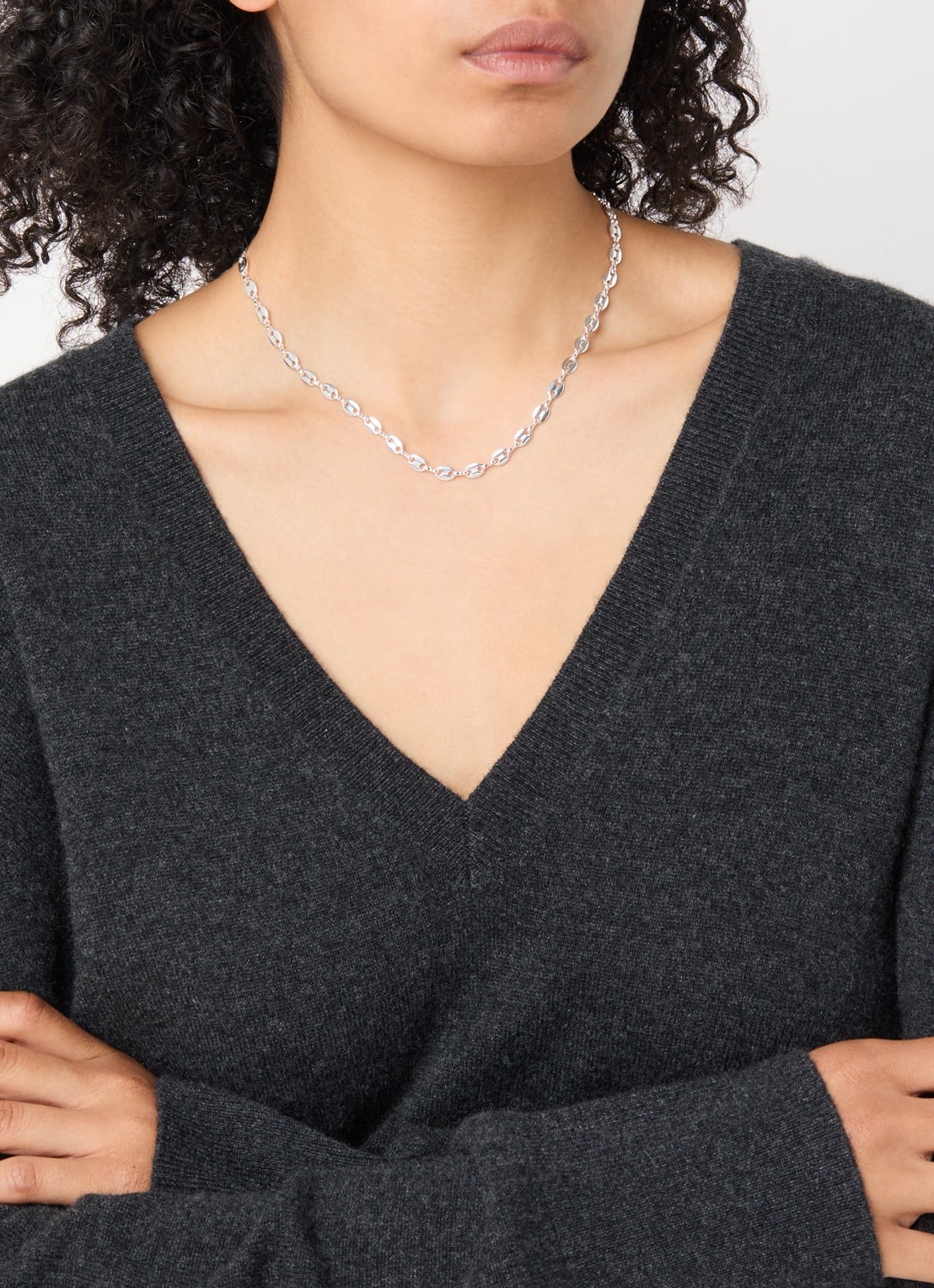 Anna + Nina Fine Coffee Bean ketting - voorkant 2 zilver