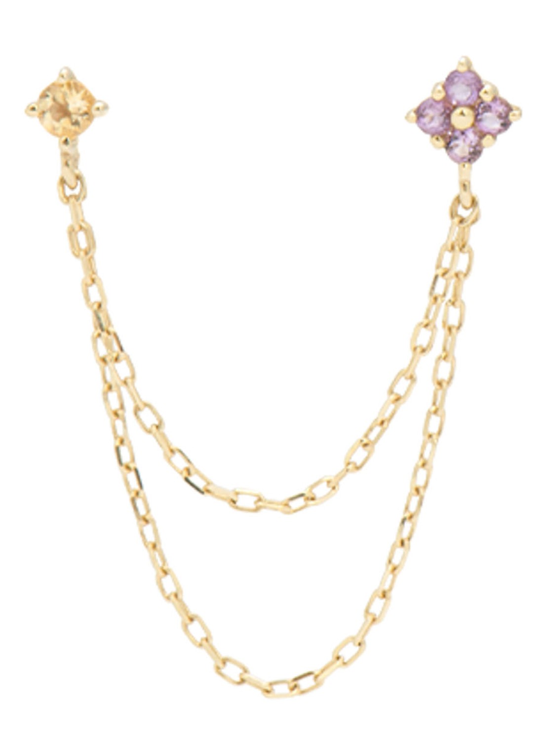 Anna + Nina Gilded Chain enkele oorbel van 14 karaat geelgoud met amethist en citrien - detail 4 geelgoud