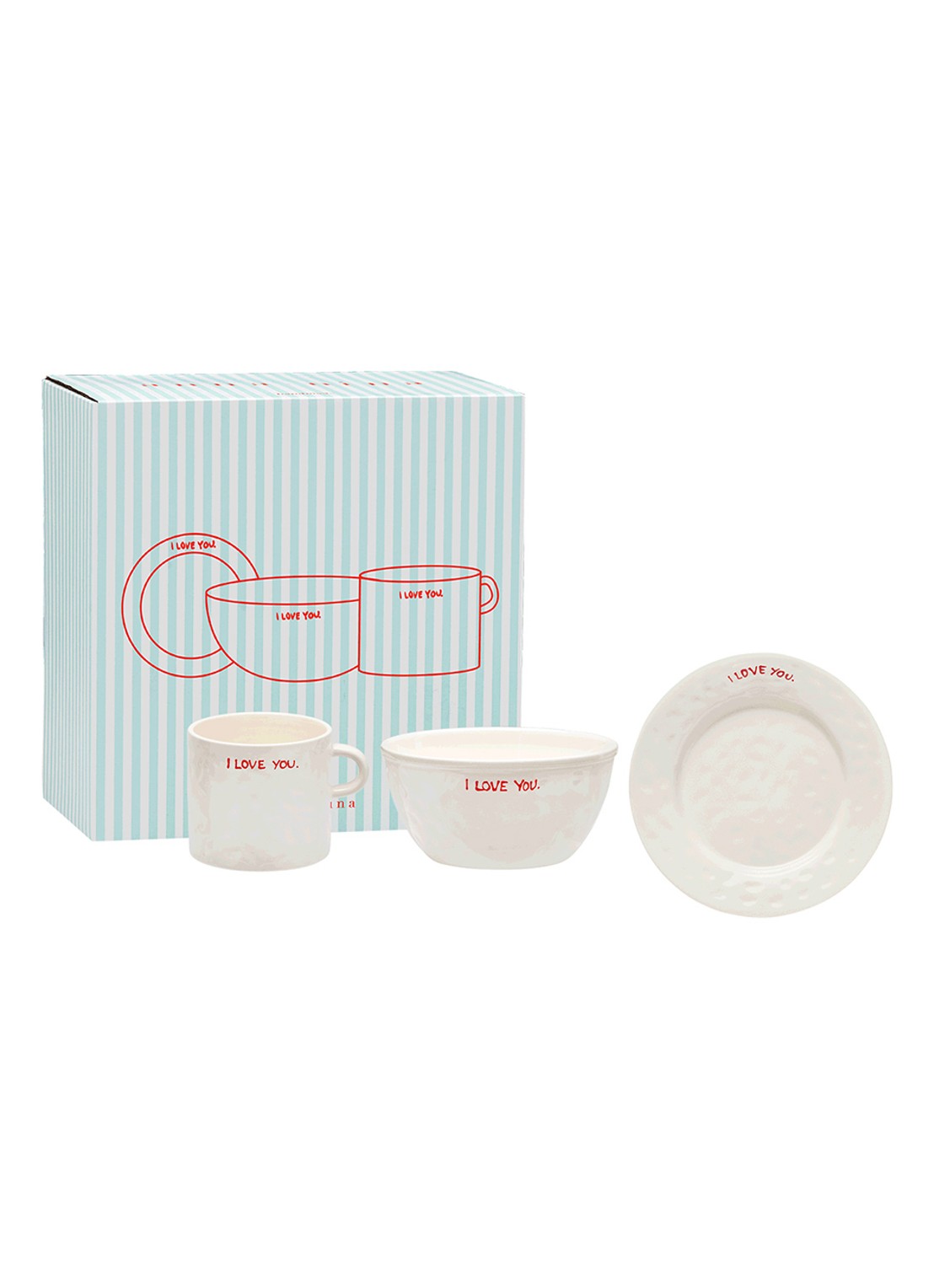 Anna + Nina I Love You Breakfast serviesset 3-delig - voorkant 4 multicolor