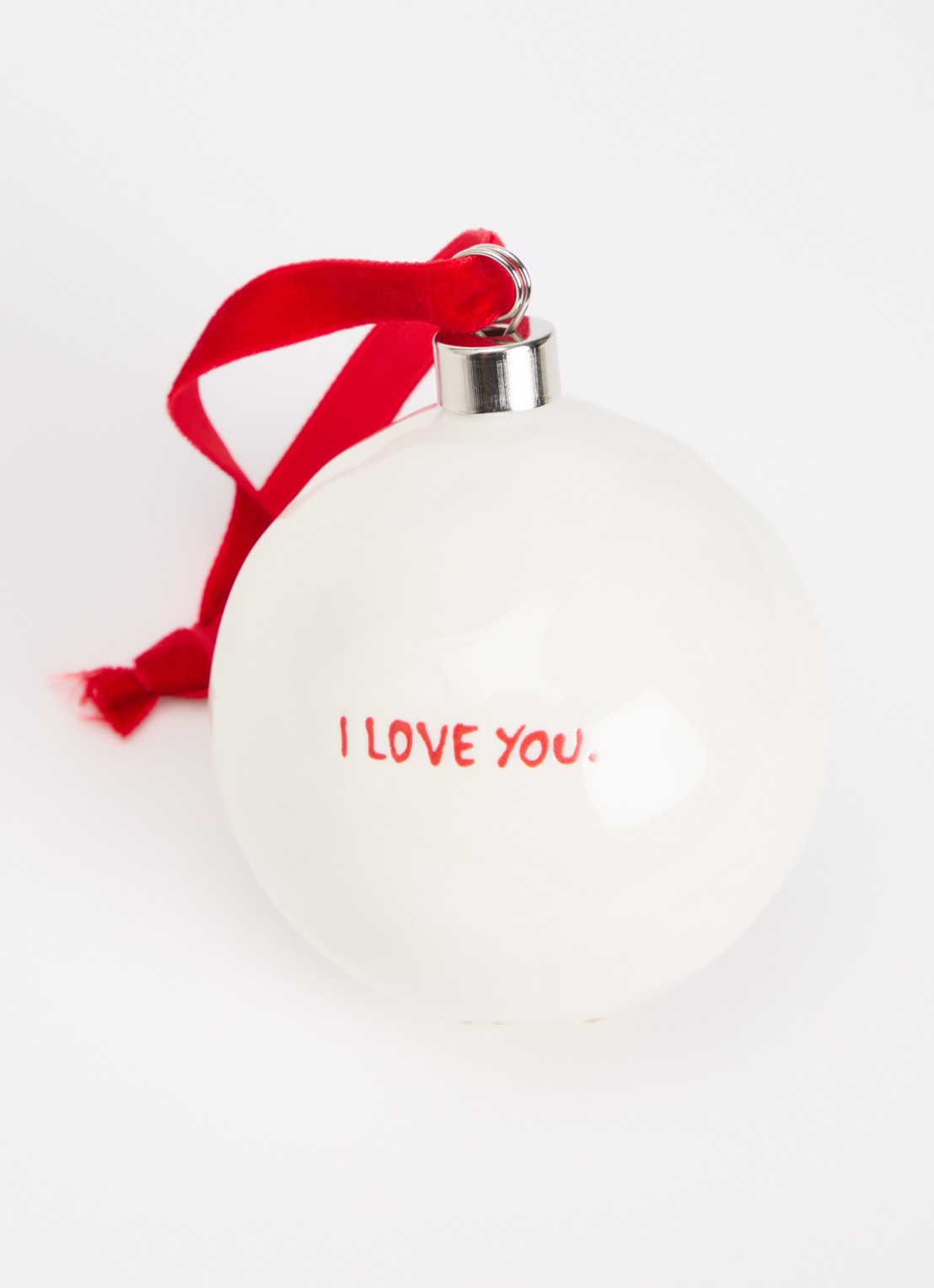 Anna + Nina I Love You kerstbal 10 cm - voorkant 2 wit