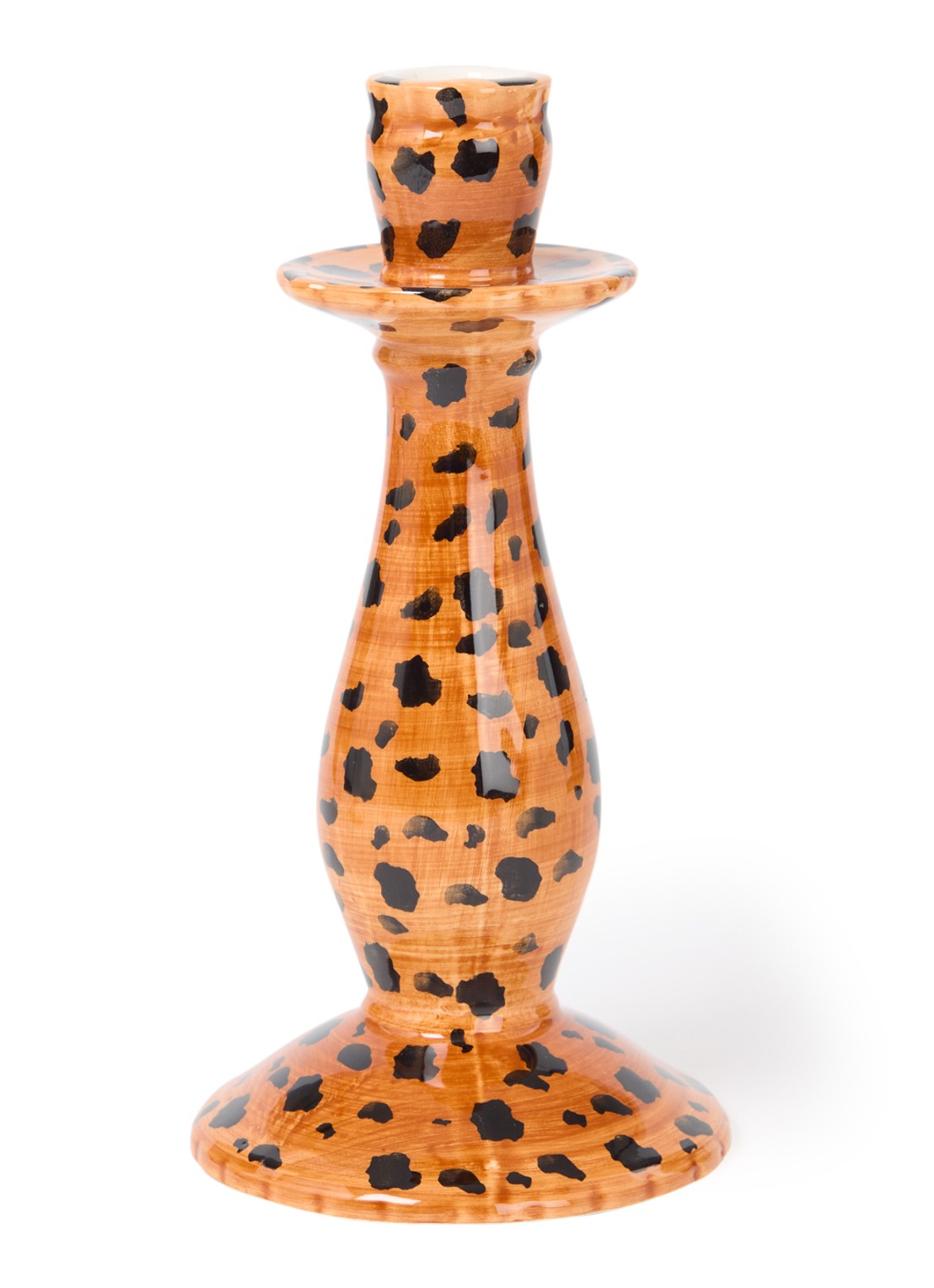 Anna + Nina Leopard kandelaar 24 cm - voorkant oranjebruin