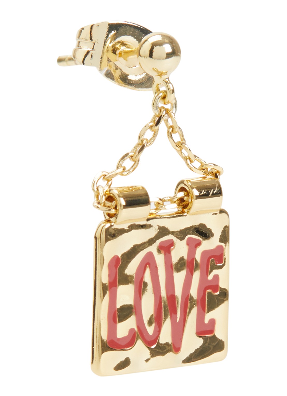 Anna + Nina Love Note oorsteker met hanger - voorkant goud