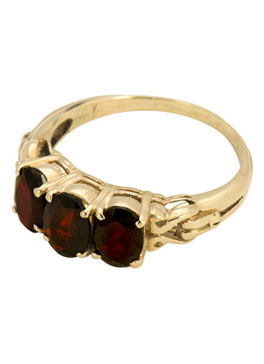 Anna + Nina Rose Garnet ring van 14 karaat geelgoud met granaat - voorkant 3 goud