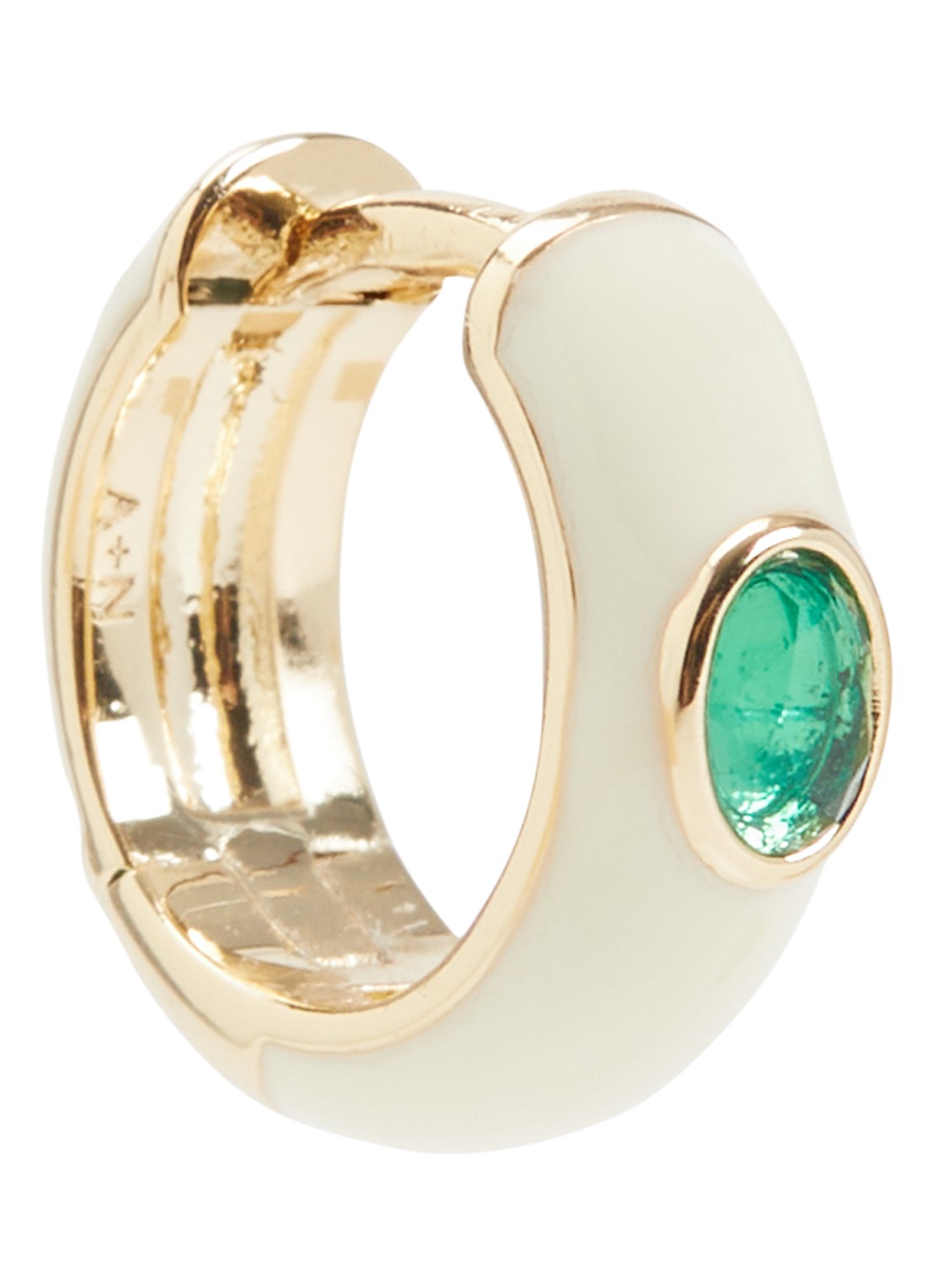 Anna + Nina Single Leaf Huggie oorring verguld - voorkant 2 goud