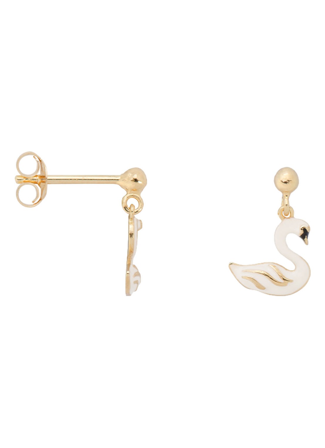 Anna + Nina Swan Lake Stud enkele oorsteker verguld - detail wit