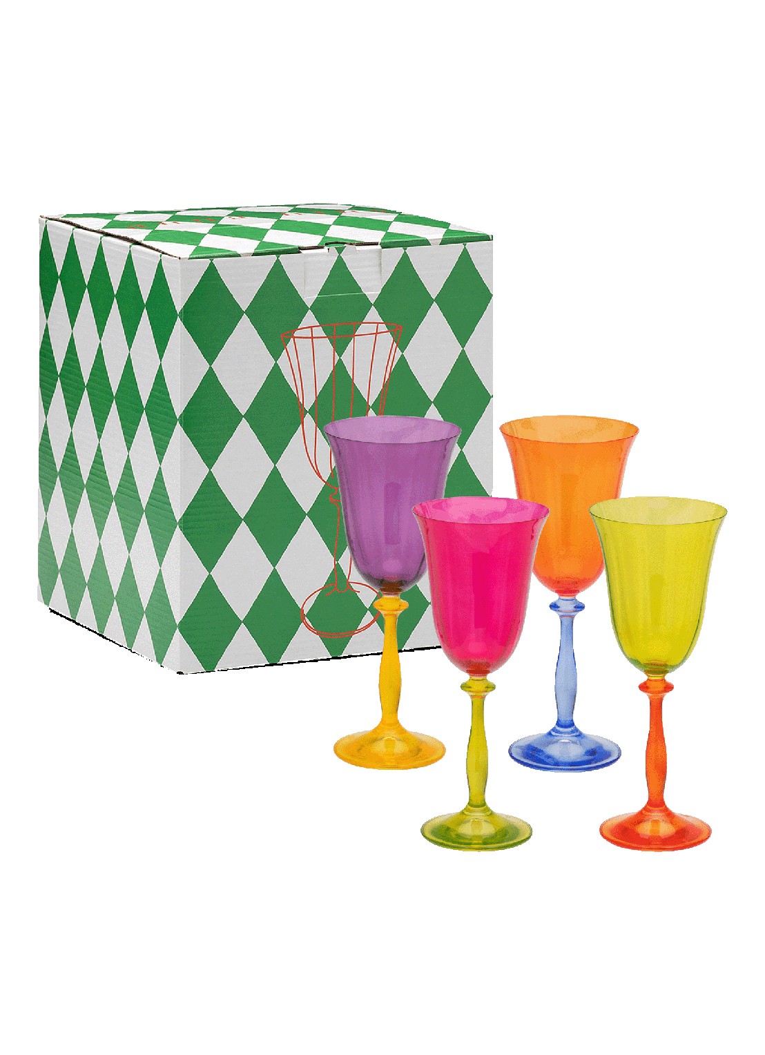 Anna + Nina Witte wijnglas 20 cl set van 4 - voorkant 3 multicolor