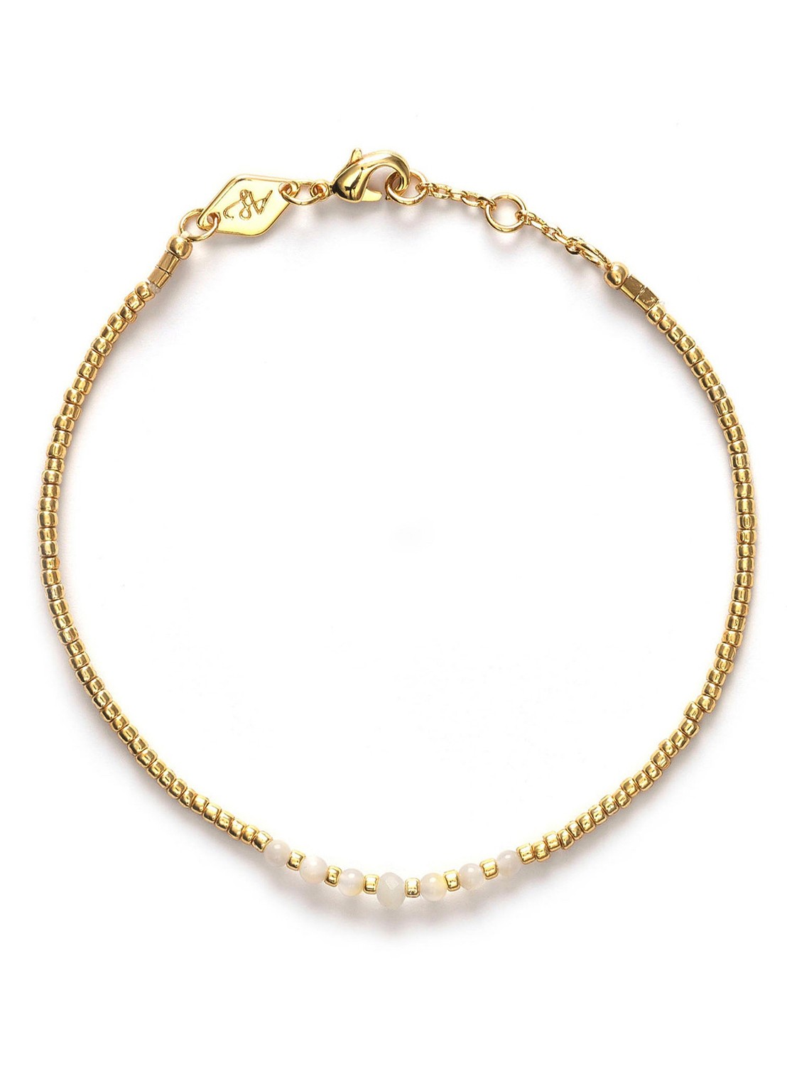 ANNI LU Bead & gem kralenarmband verguld - voorkant parelmoer