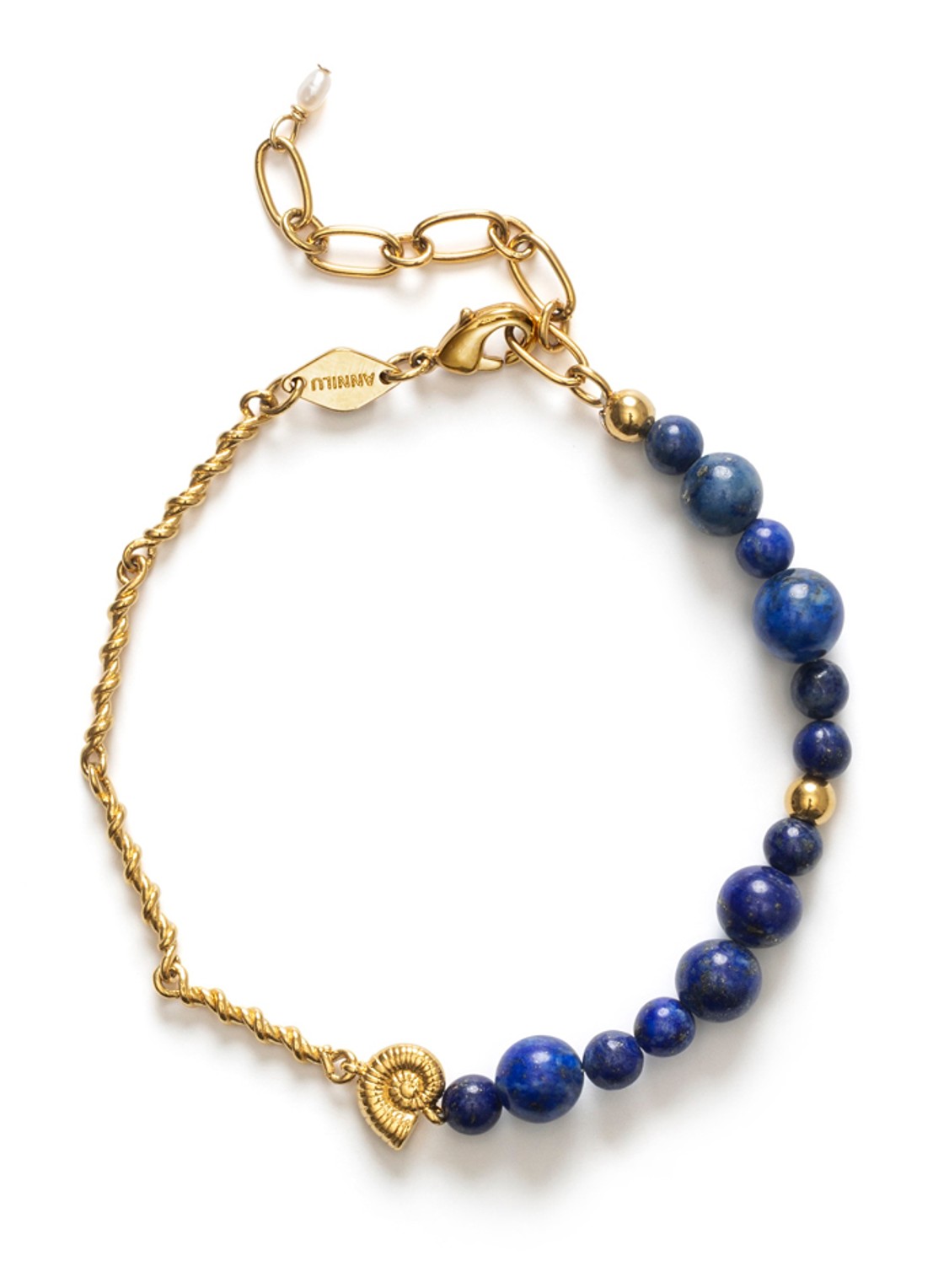 ANNI LU Deep Blue armband verguld  - voorkant kobaltblauw