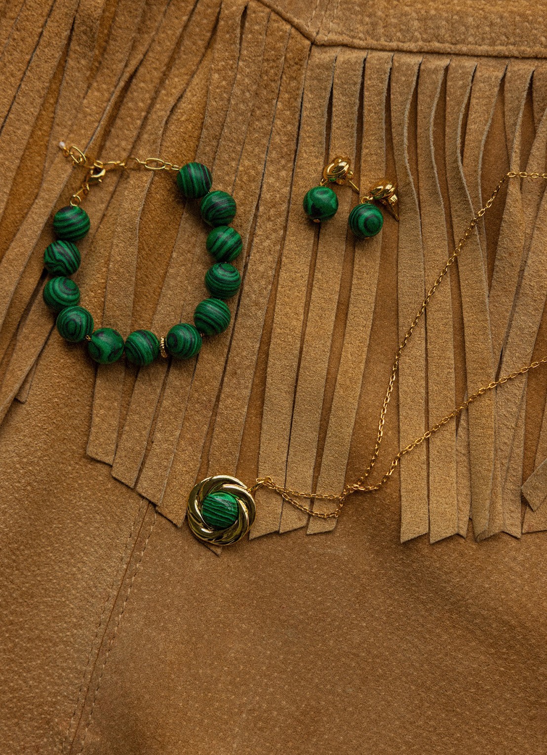 ANNI LU Malachite Dreams armband verguld - detail groen