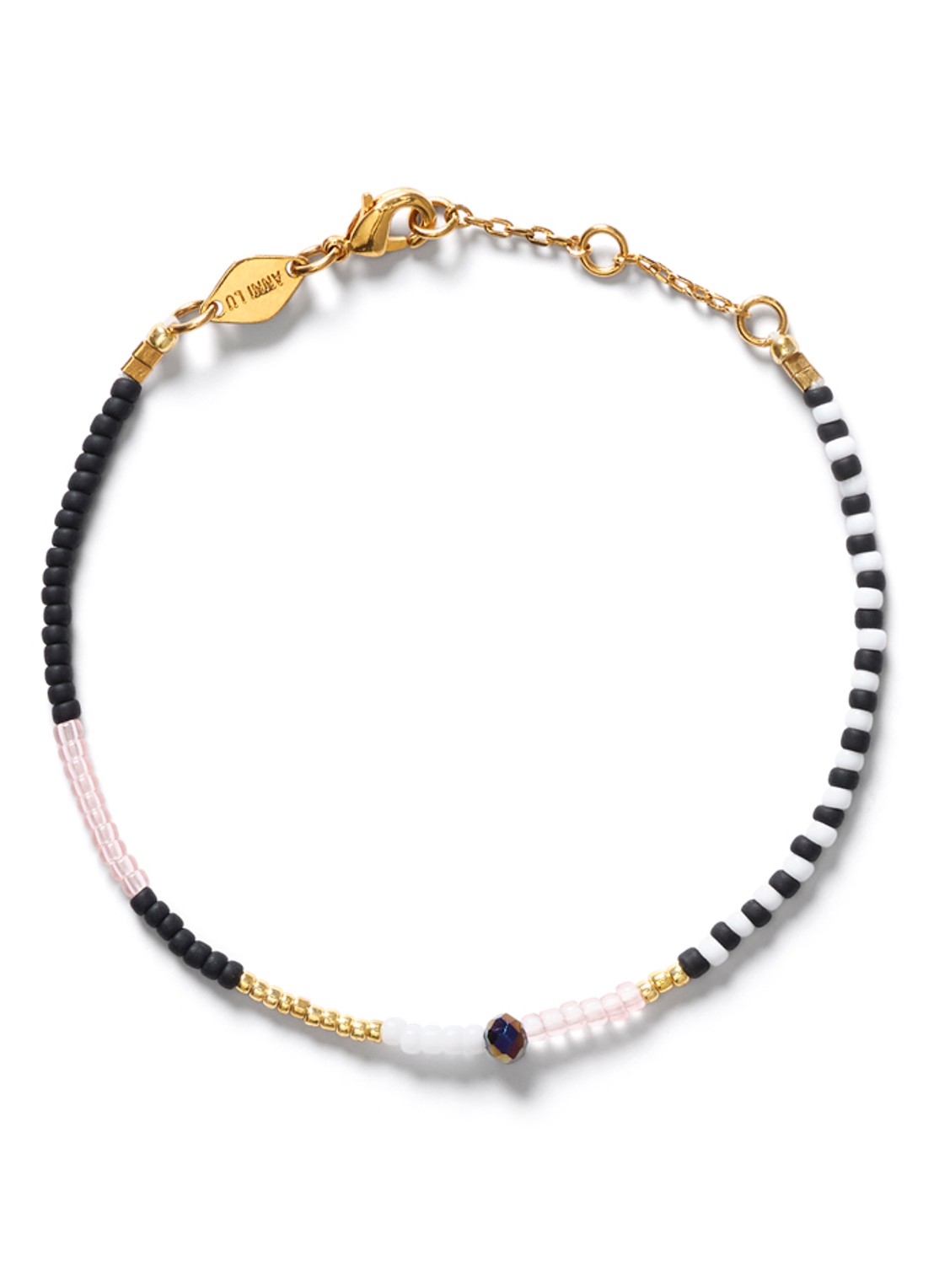 ANNI LU Mess kralenarmband verguld - voorkant zwart