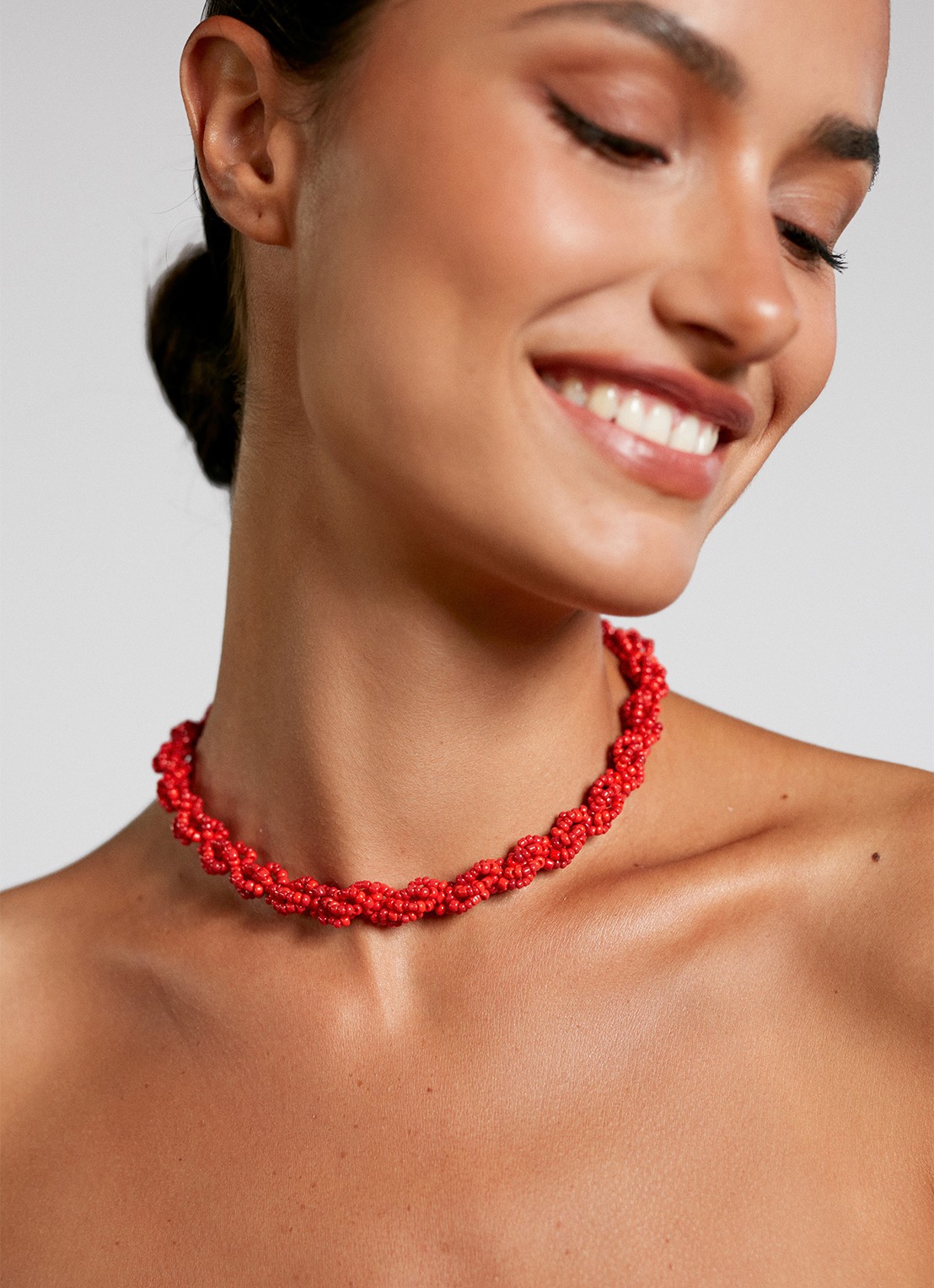 ANNI LU Scarlet Wave ketting verguld - detail 3 oranjerood