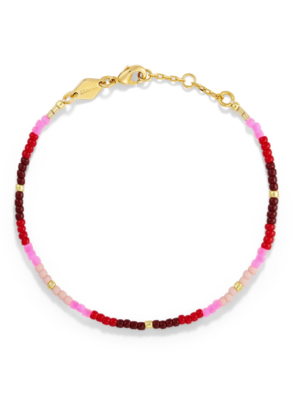 ANNI LU Tie Dye kralenarmband verguld  - voorkant cranberryrood