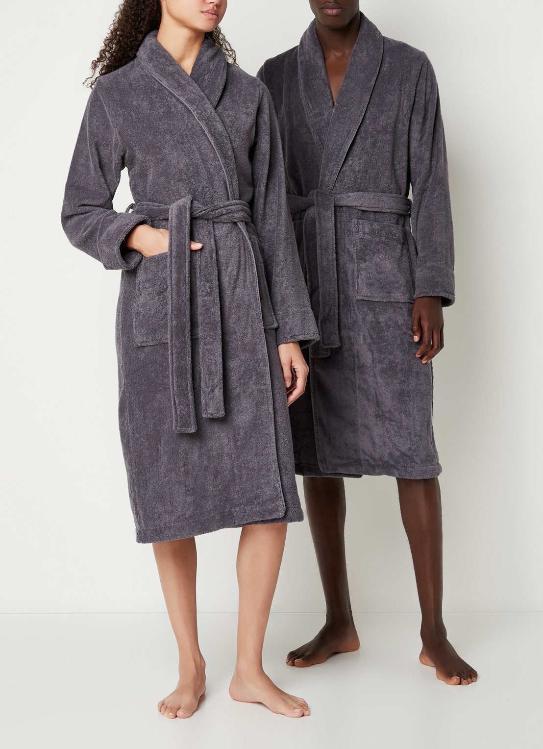 Aquanova Badjas van katoen met opgestikte zakken - unisex - detail 2 antraciet