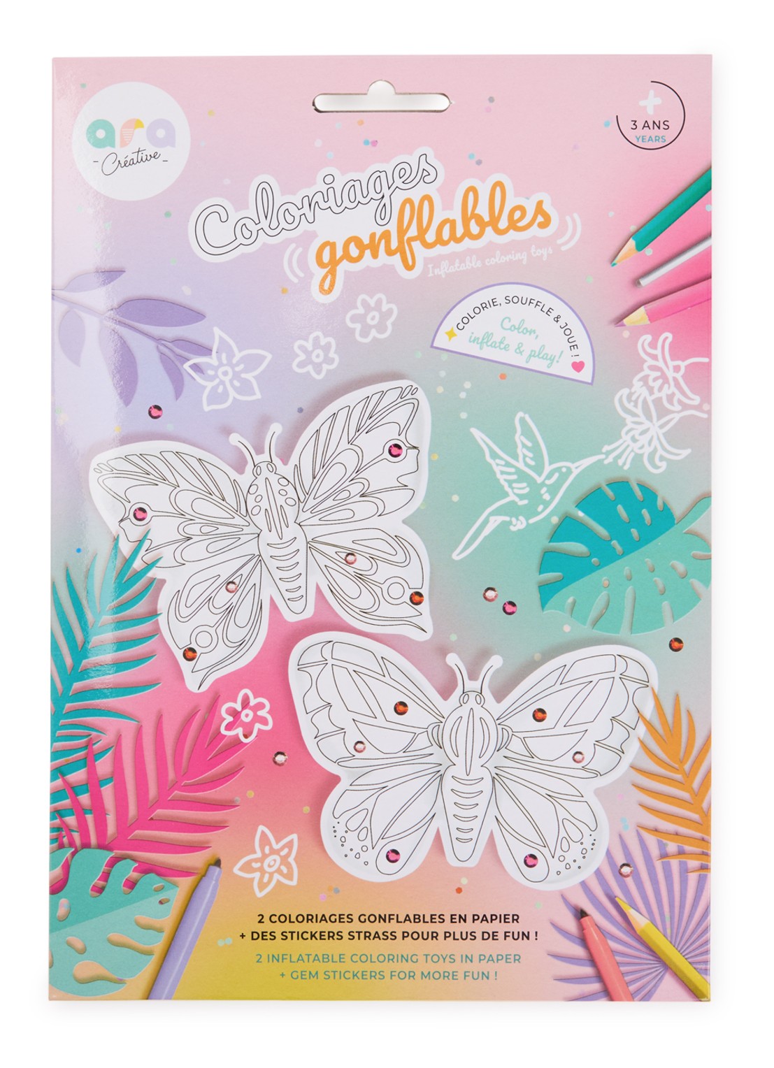 Ara Creative Butterfly opblaasbare kleurplaat set van 2 - voorkant multicolor