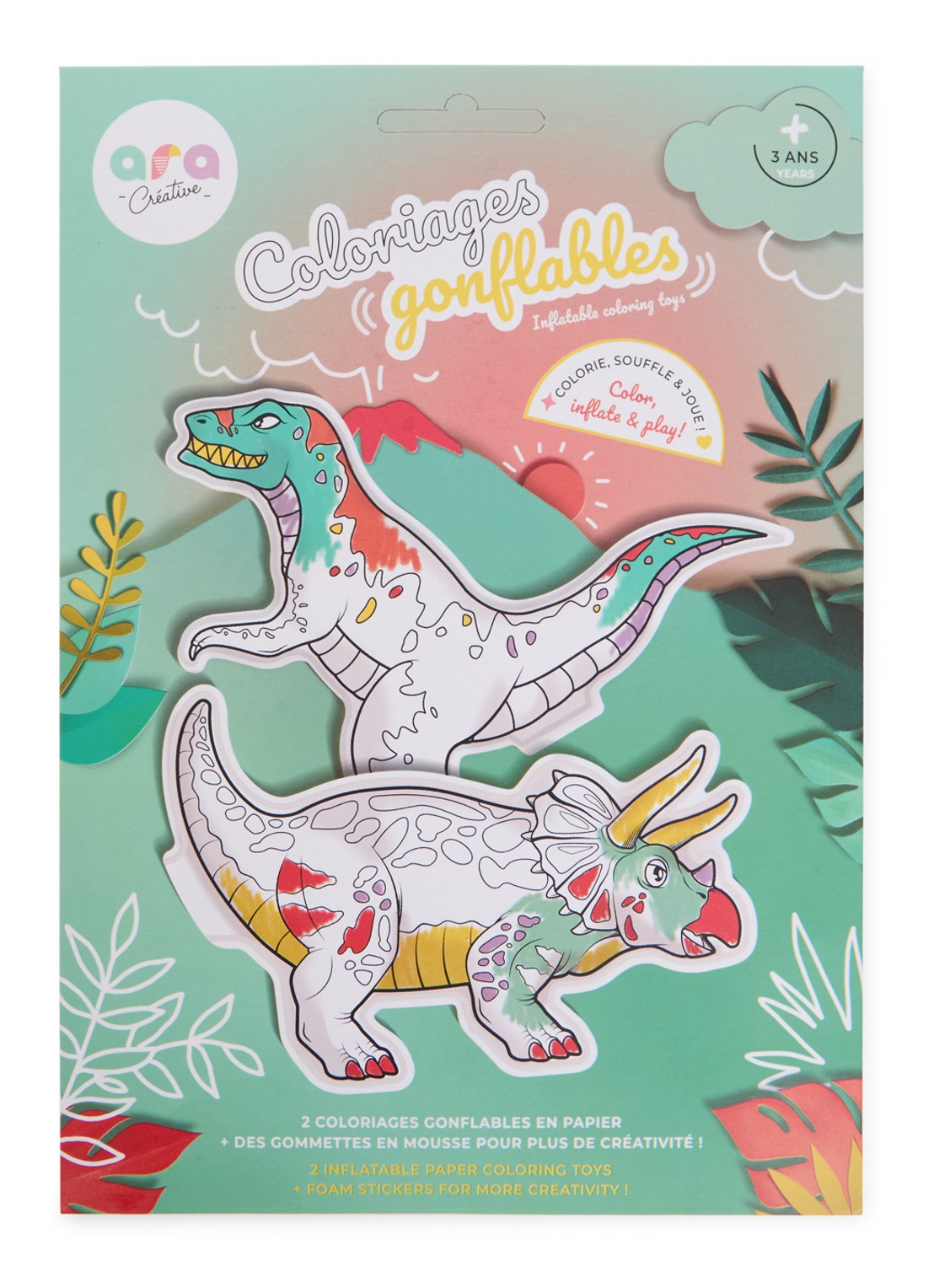 Ara Creative Dino opblaasbare kleurplaat set van 2  - voorkant multicolor