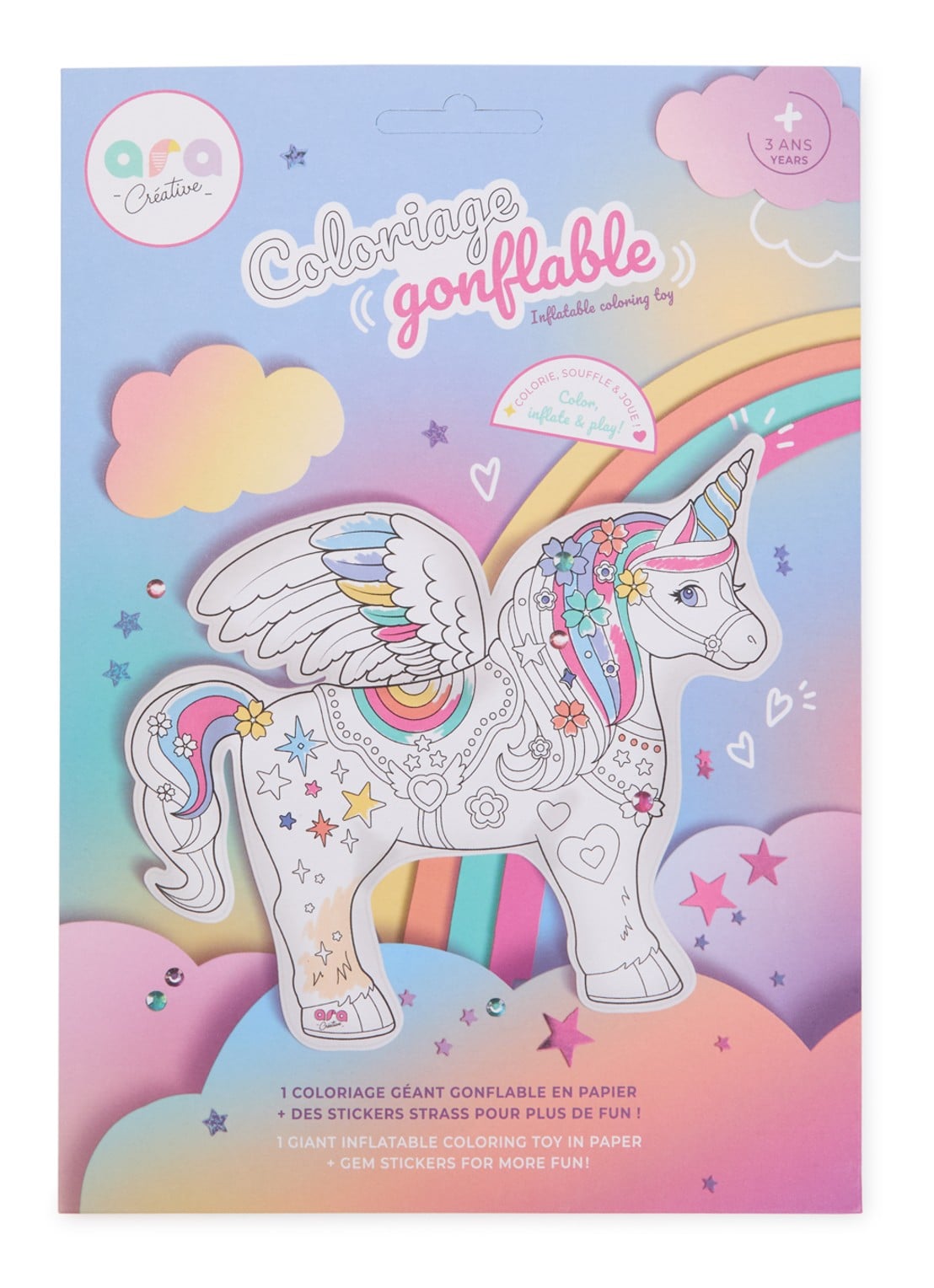 Ara Creative Giant Unicorn opblaasbare kleurplaat  - voorkant multicolor
