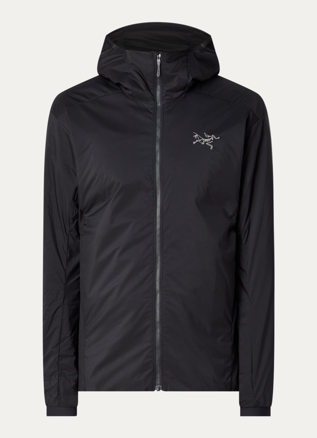 Arc'teryx Atom gewatteerd jack met capuchon en ritszakken - voorkant zwart