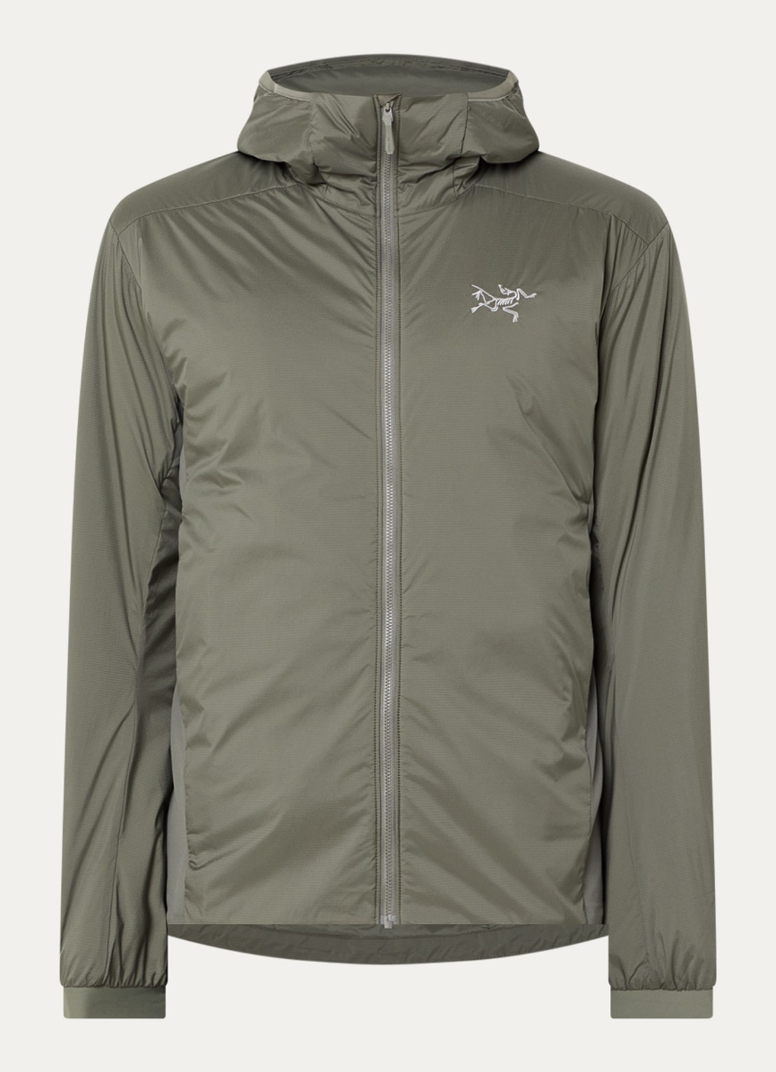 Arc'teryx Atom gewatteerd jack met capuchon en ritszakken - voorkant legergroen