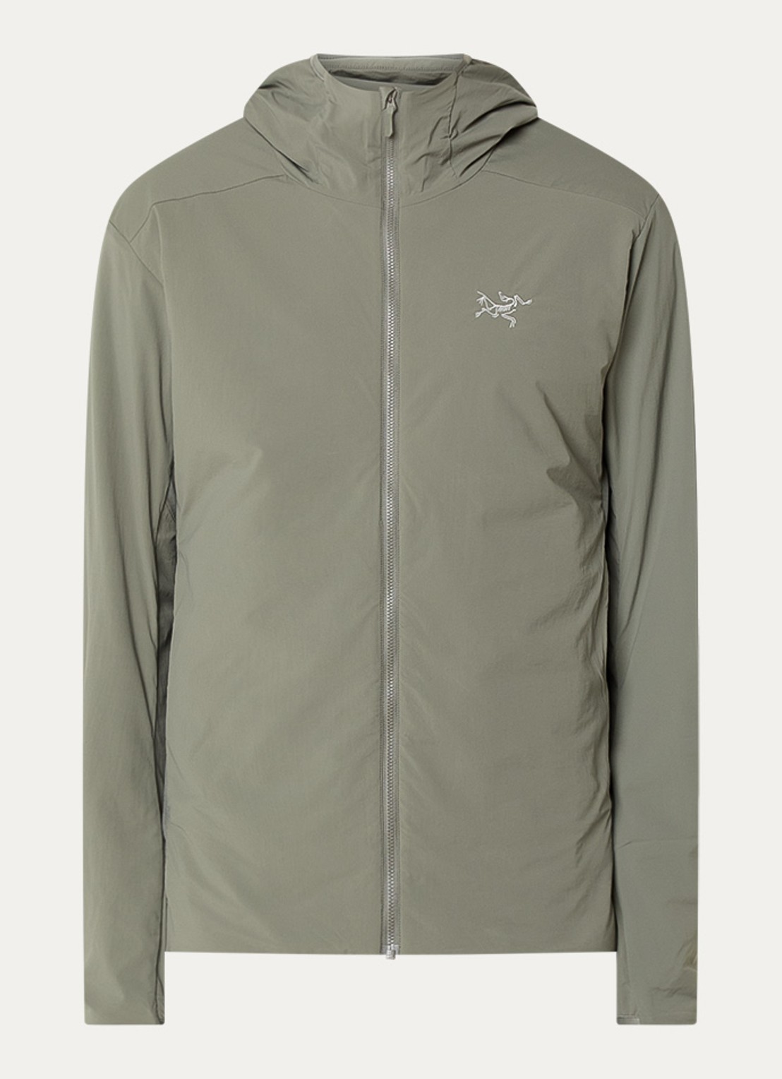 Arc'teryx Atom windjack met ritszakken en capuchon - voorkant 2 olijfgroen